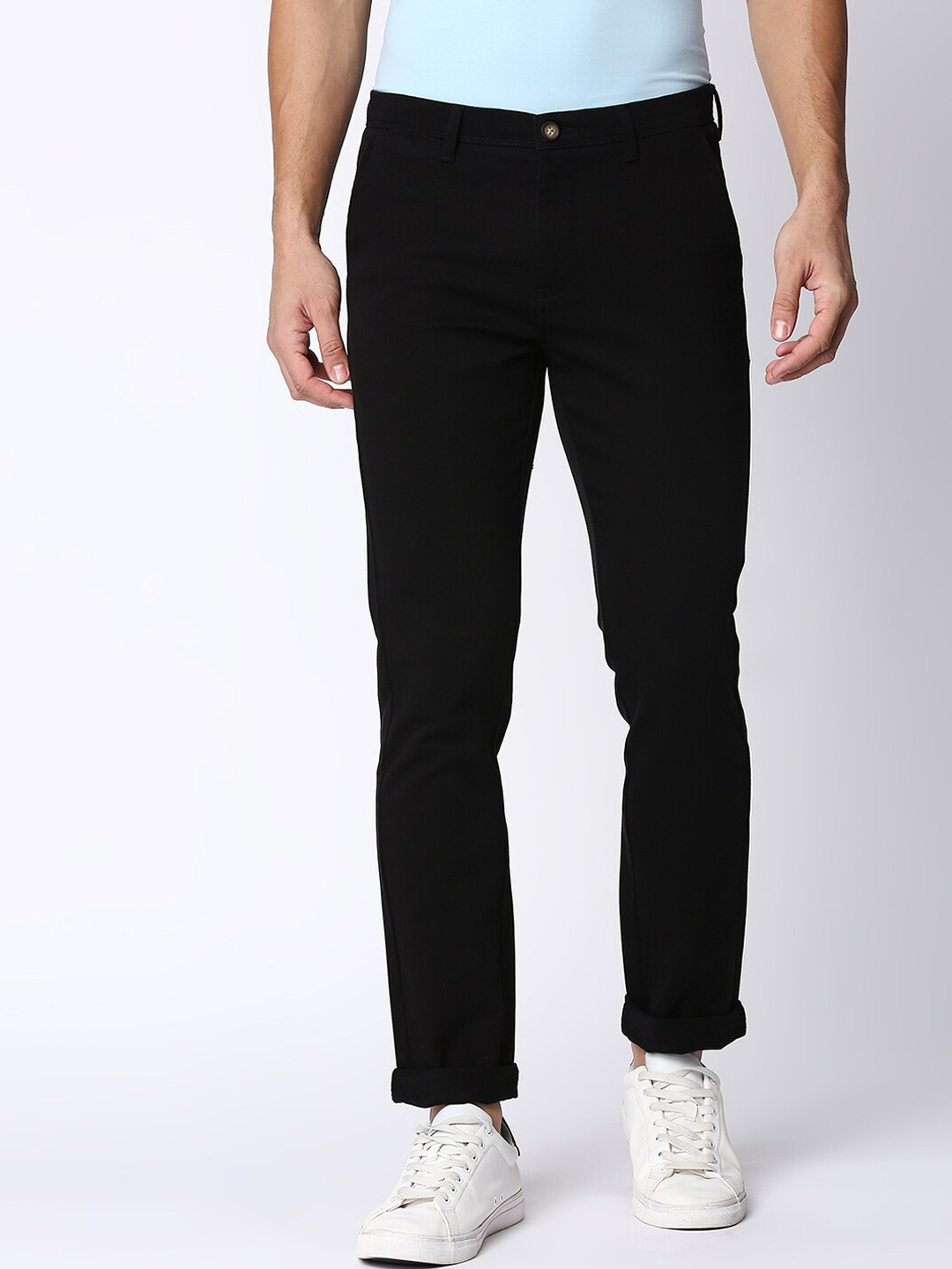 

DRAGON HILL Men Mid-Rise Slim Fit Cotton Chinos Trousers, Black