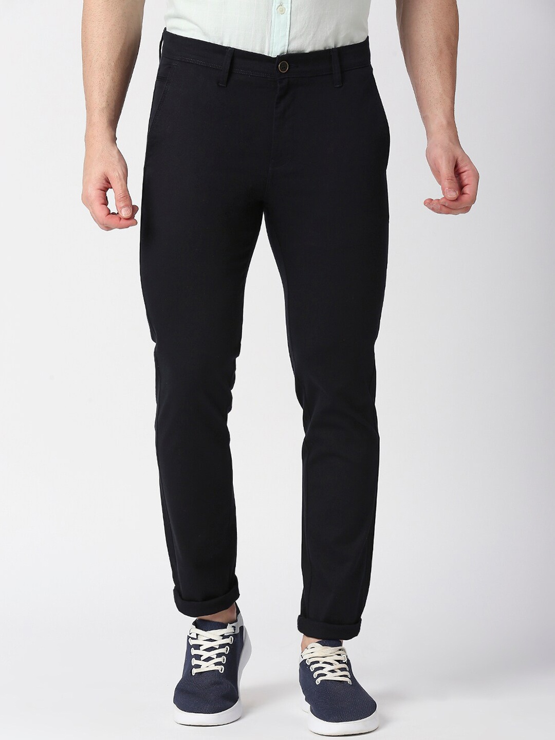

DRAGON HILL Men Mid Rise Plain Cotton Slim Fit Trousers, Black