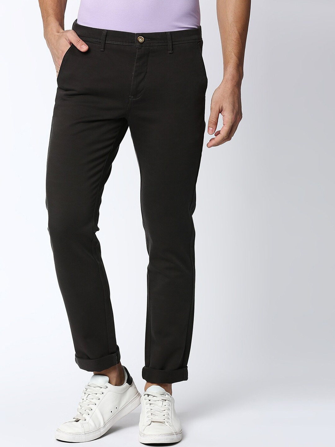 

DRAGON HILL Men Mid Rise Plain Cotton Slim Fit Trousers, Brown