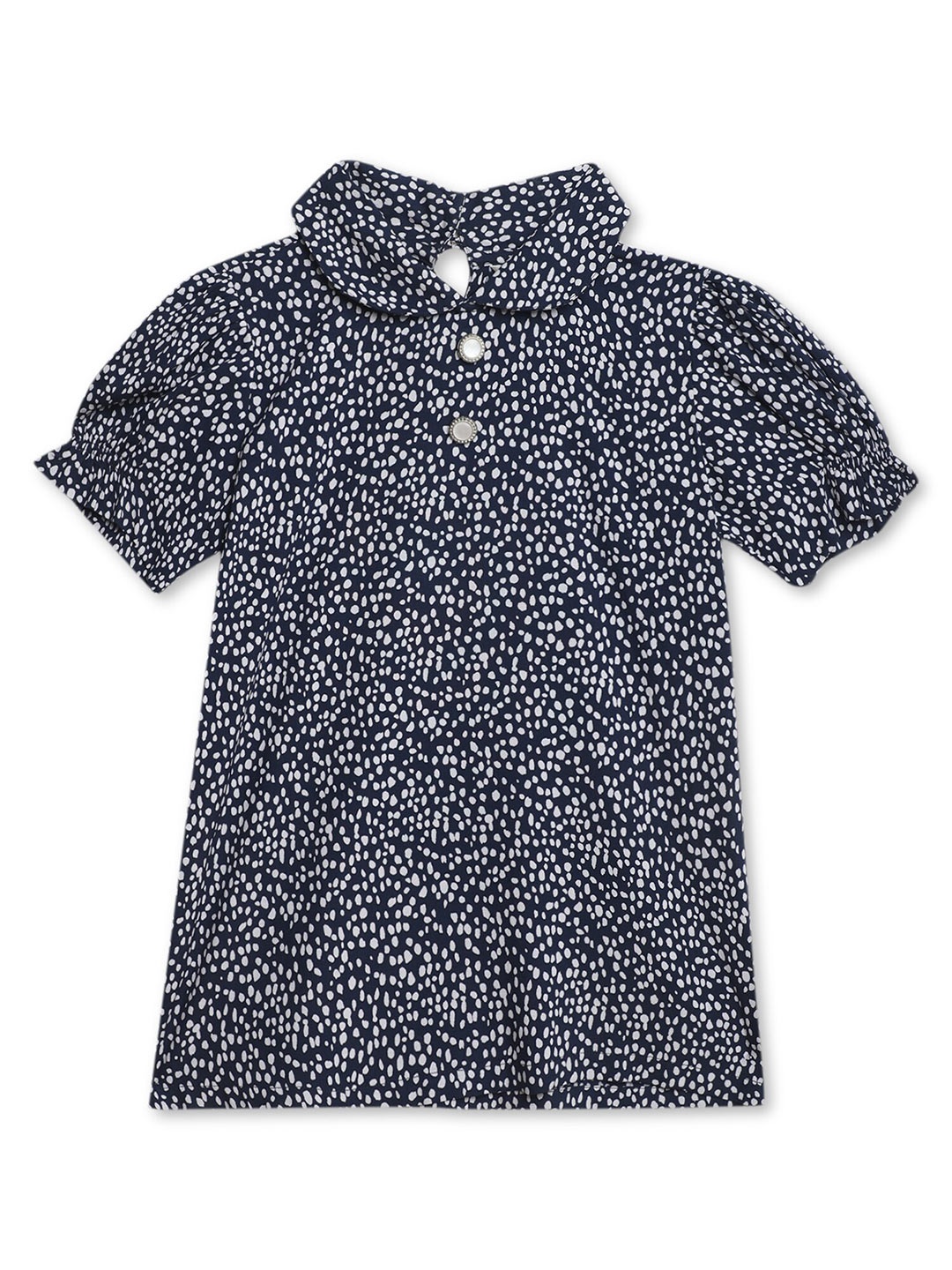 

Cantabil Abstract Printed Peter Pan Collar Puff Sleeves Regular Top, Navy blue