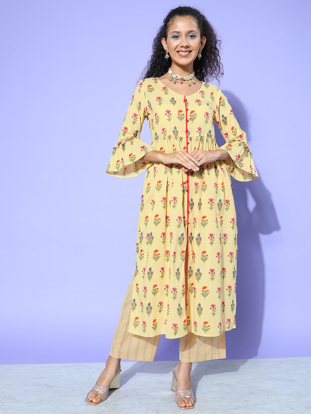 

all about you Ethnic Motifs Printed Regular Pure Cotton Kurta with Trousers, Yellow