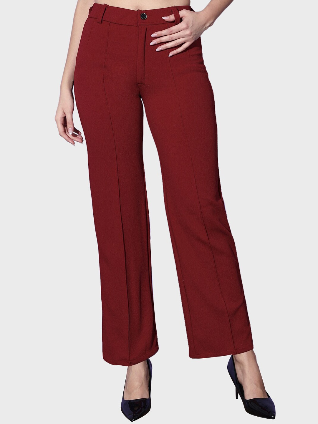 

BUY NEW TREND Women High-Rise Relaxed Parallel Trousers, Maroon