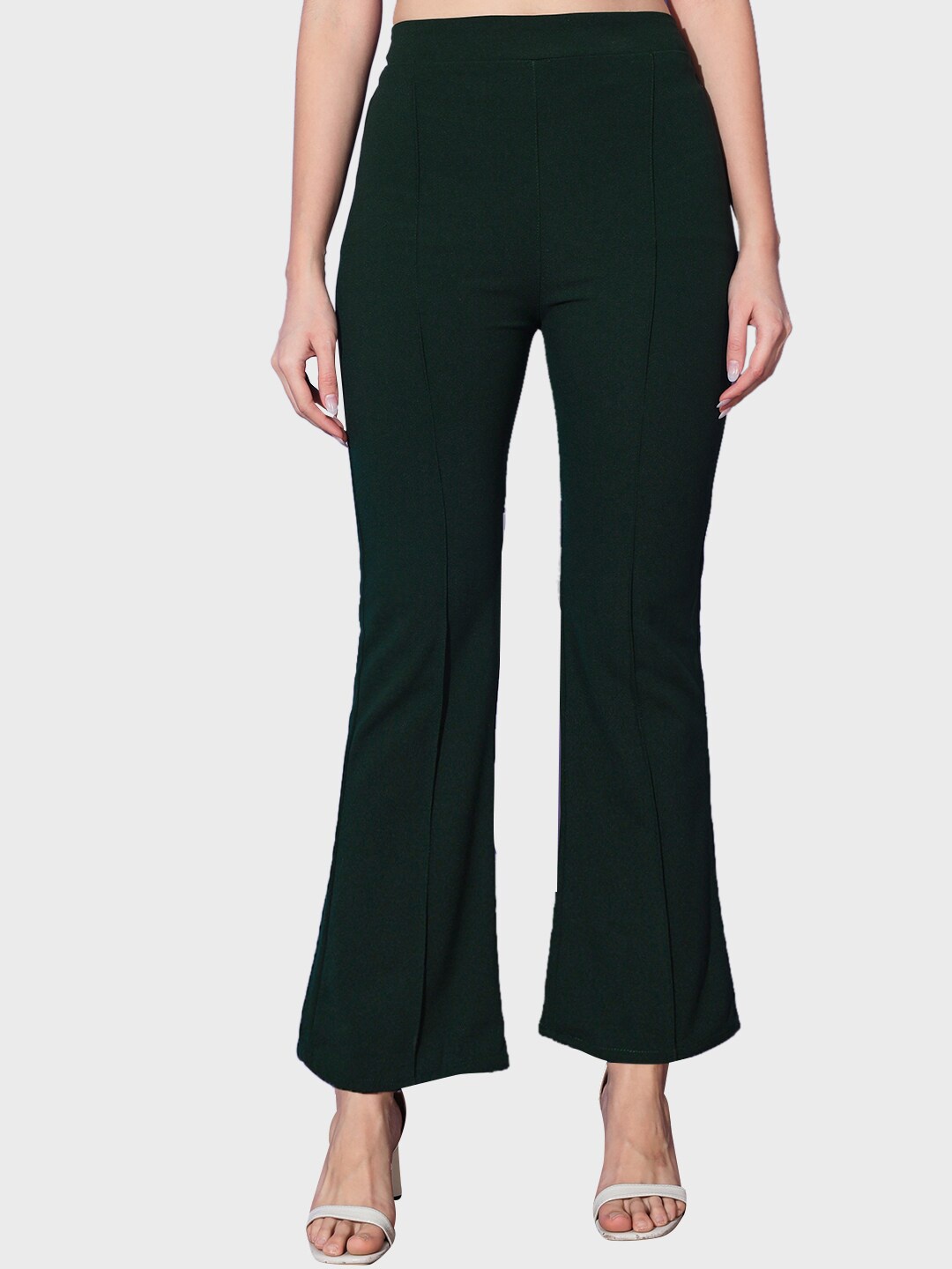 

BUY NEW TREND Women Mid-Rise Relaxed Bootcut Trousers, Green