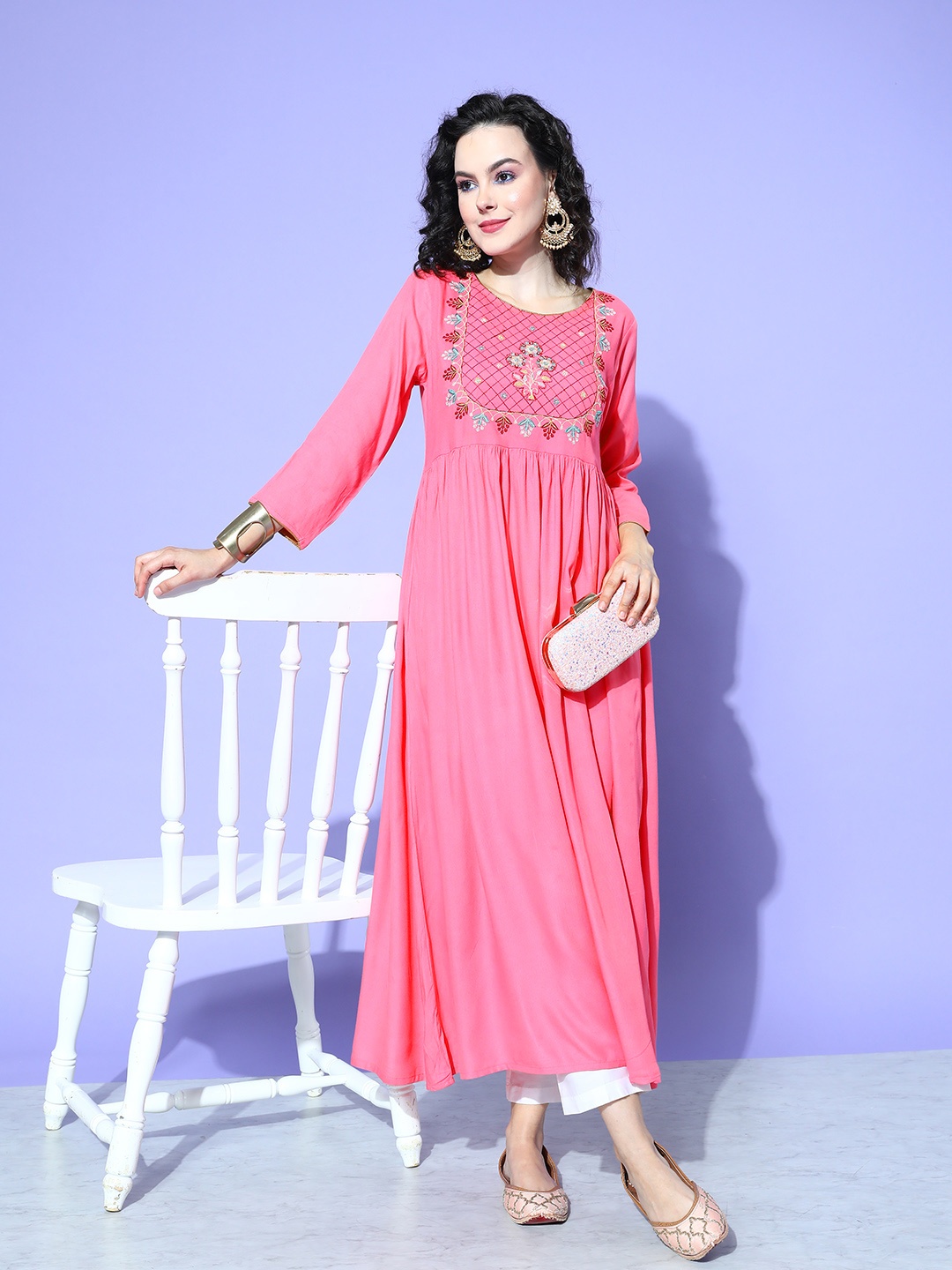 

all about you Women Ethnic Motifs Embroidered Anarkali Kurta, Pink