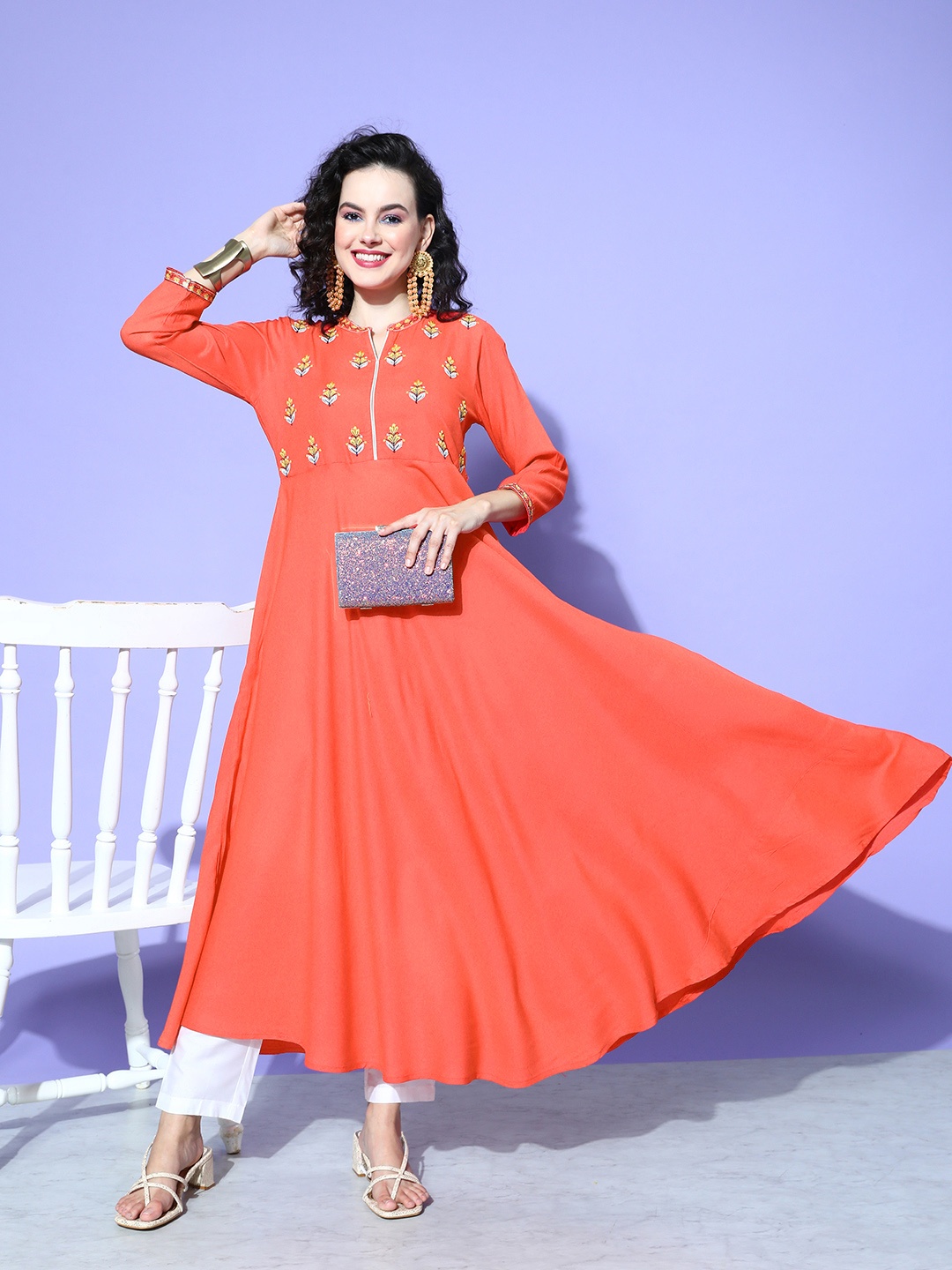 

all about you Floral Yoke Design Kurta, Red