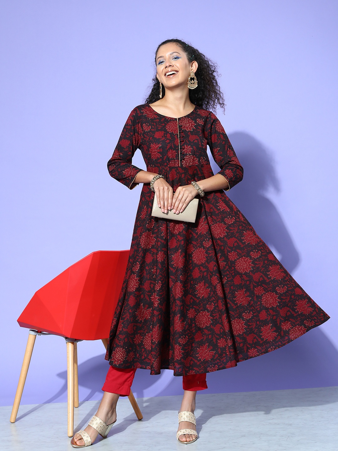 

all about you Women Navy Blue Floral Printed Floral Kurta