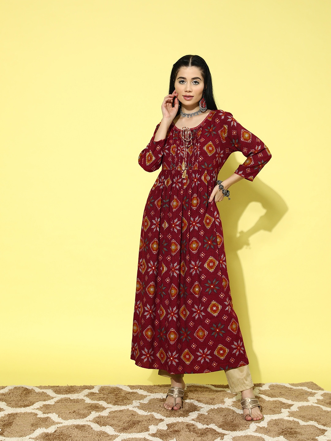 

all about you Women Printed Floral Liva Anarkali Kurta, Maroon