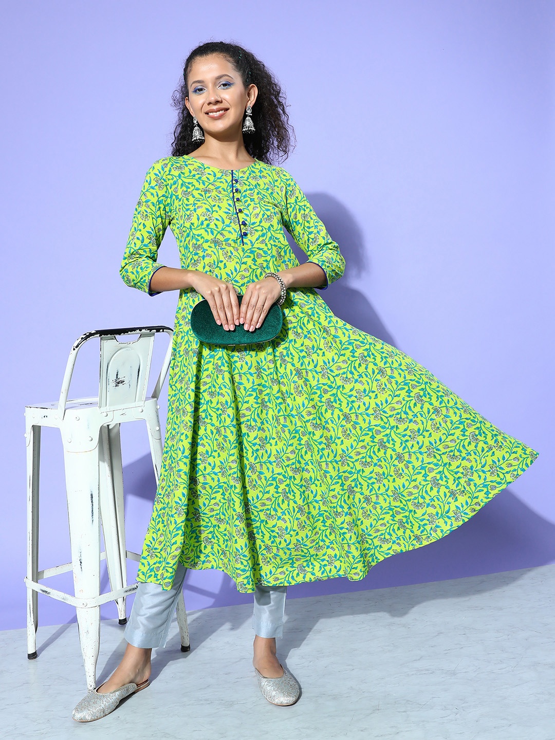 

all about you Women Floral Printed Kurta, Green