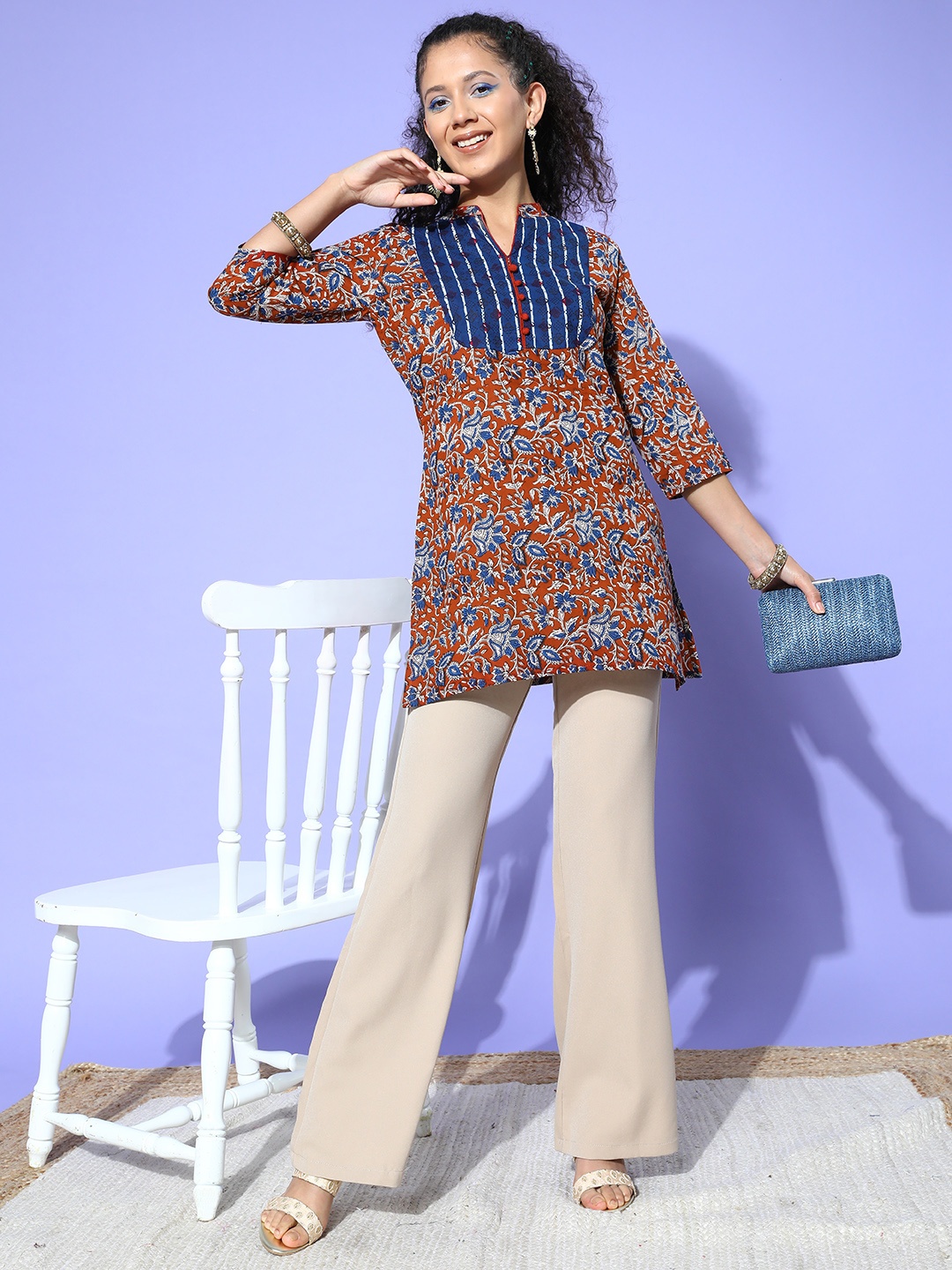 

all about you Floral Printed Pure Cotton Kurti, Red