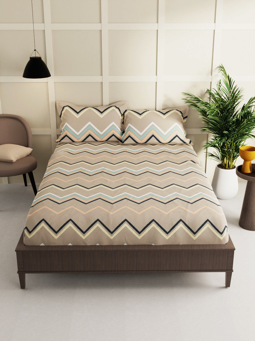 

BIANCA La-Vogue Brown & White Geometric Printed 152 TC Queen Bedsheet & 2 Pillow Covers