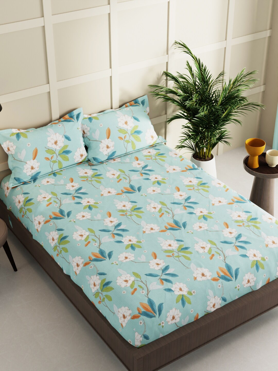 

BIANCA La-Vogue Blue & White Floral Printed 152 TC Queen Bedsheet & 2 Pillow Covers