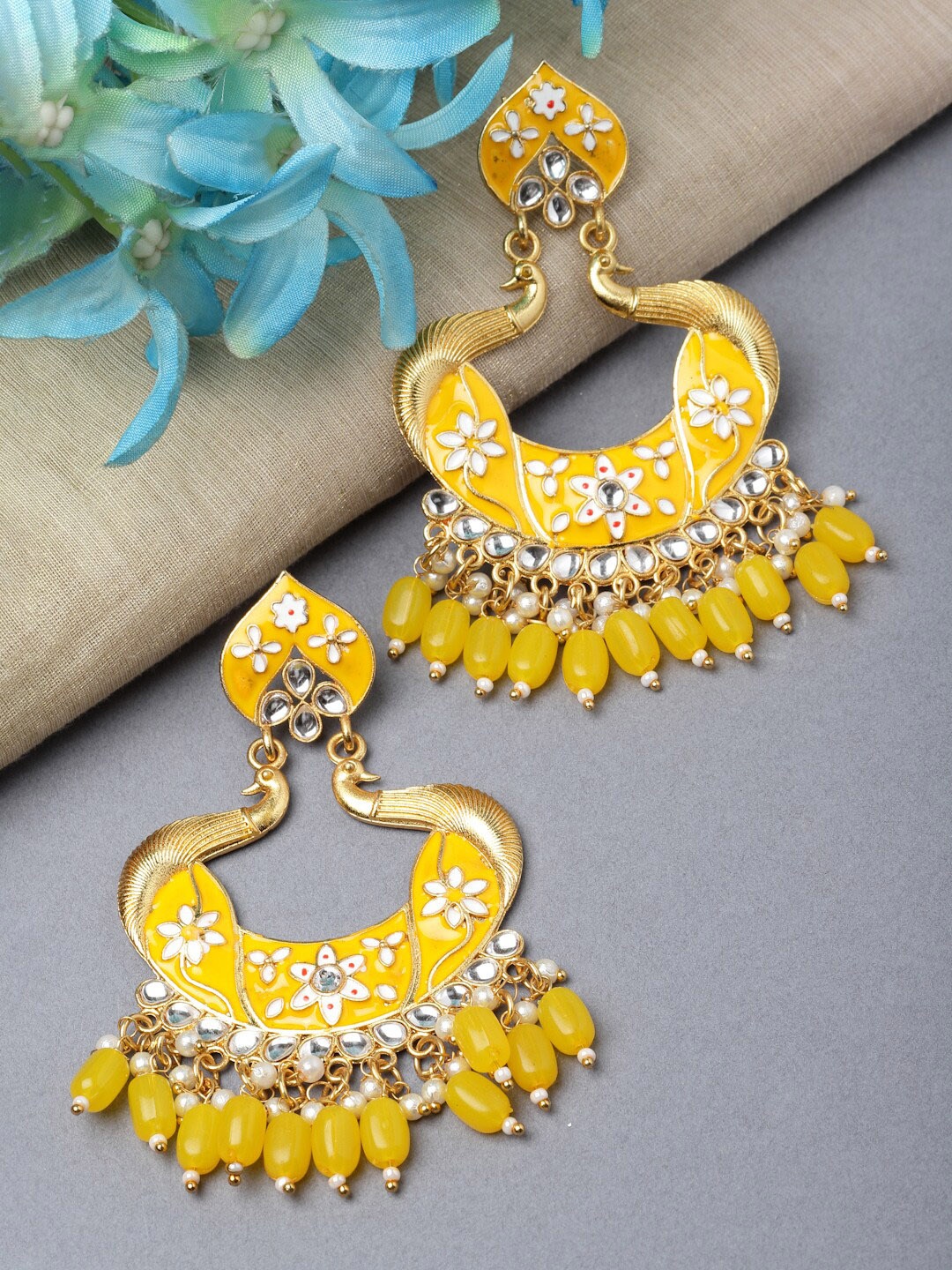 

ZENEME Gold-Plated Peacock Shaped Drop Earrings