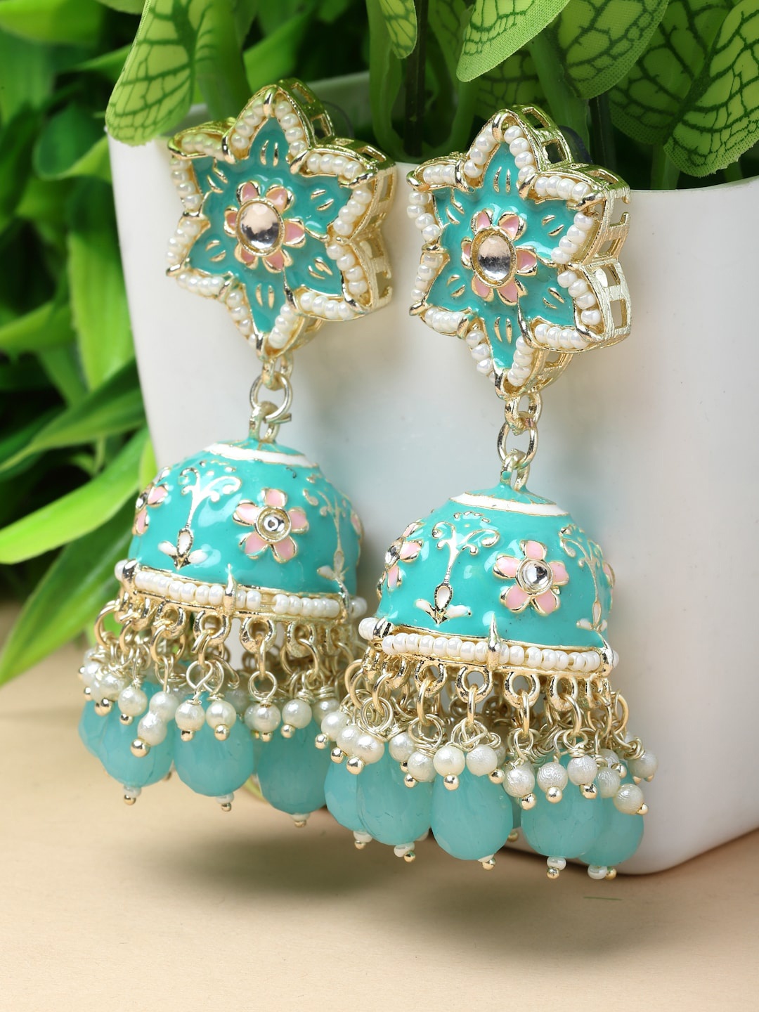 

ZENEME Gold-Plated Dome Shaped Jhumkas Earrings