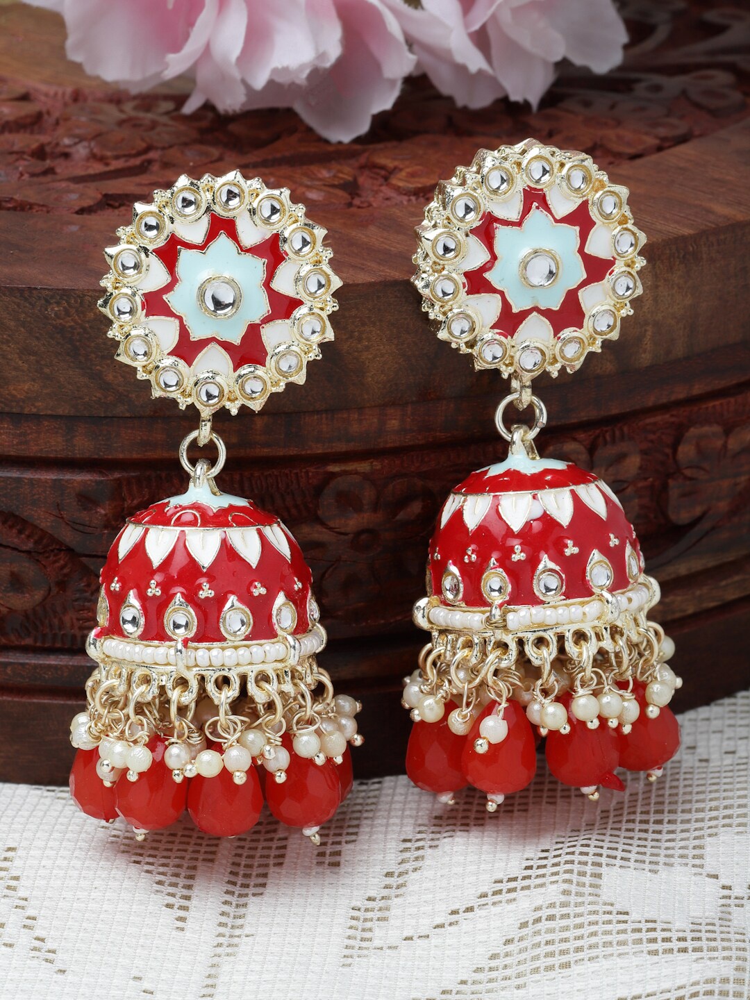 

ZENEME Gold-Plated Dome Shaped Jhumkas Earrings