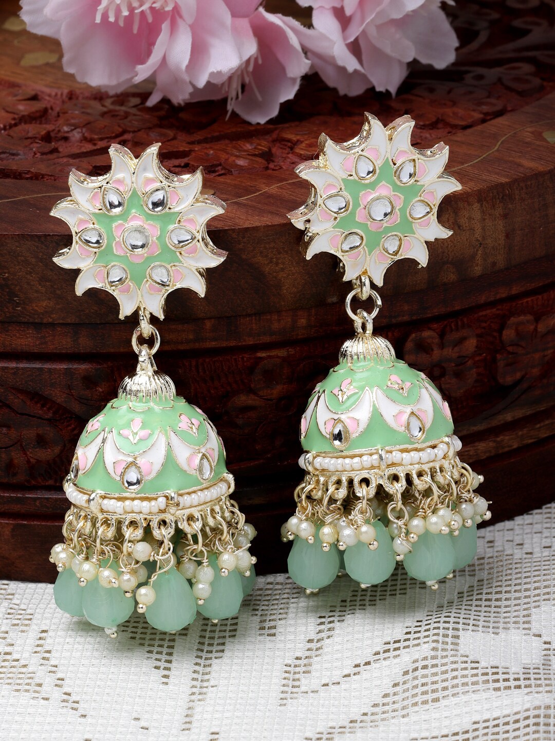 

ZENEME Gold-Plated Dome Shaped Jhumkas Earrings