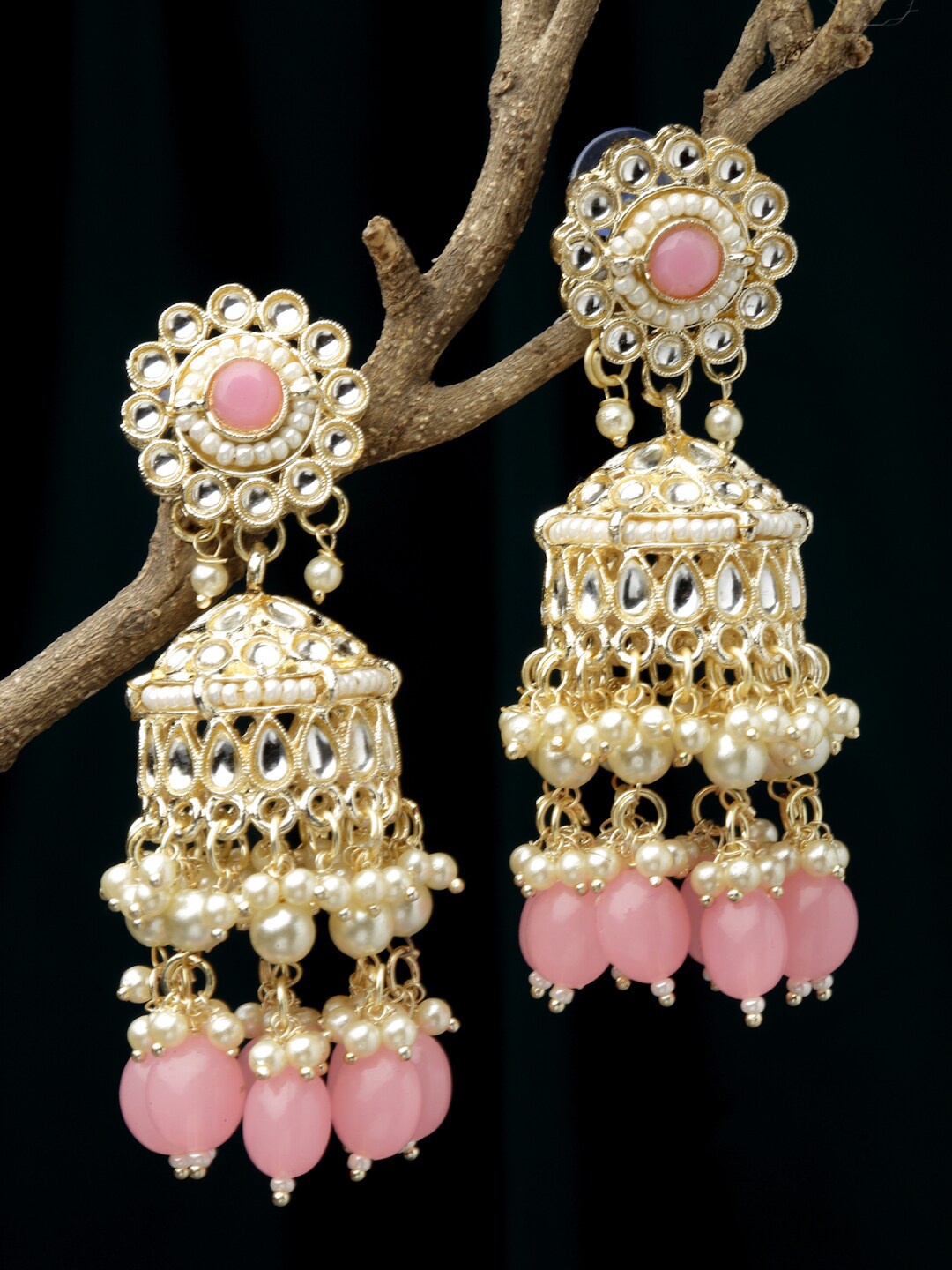 

ZENEME Gold-Plated Dome Shaped Jhumkas Earrings