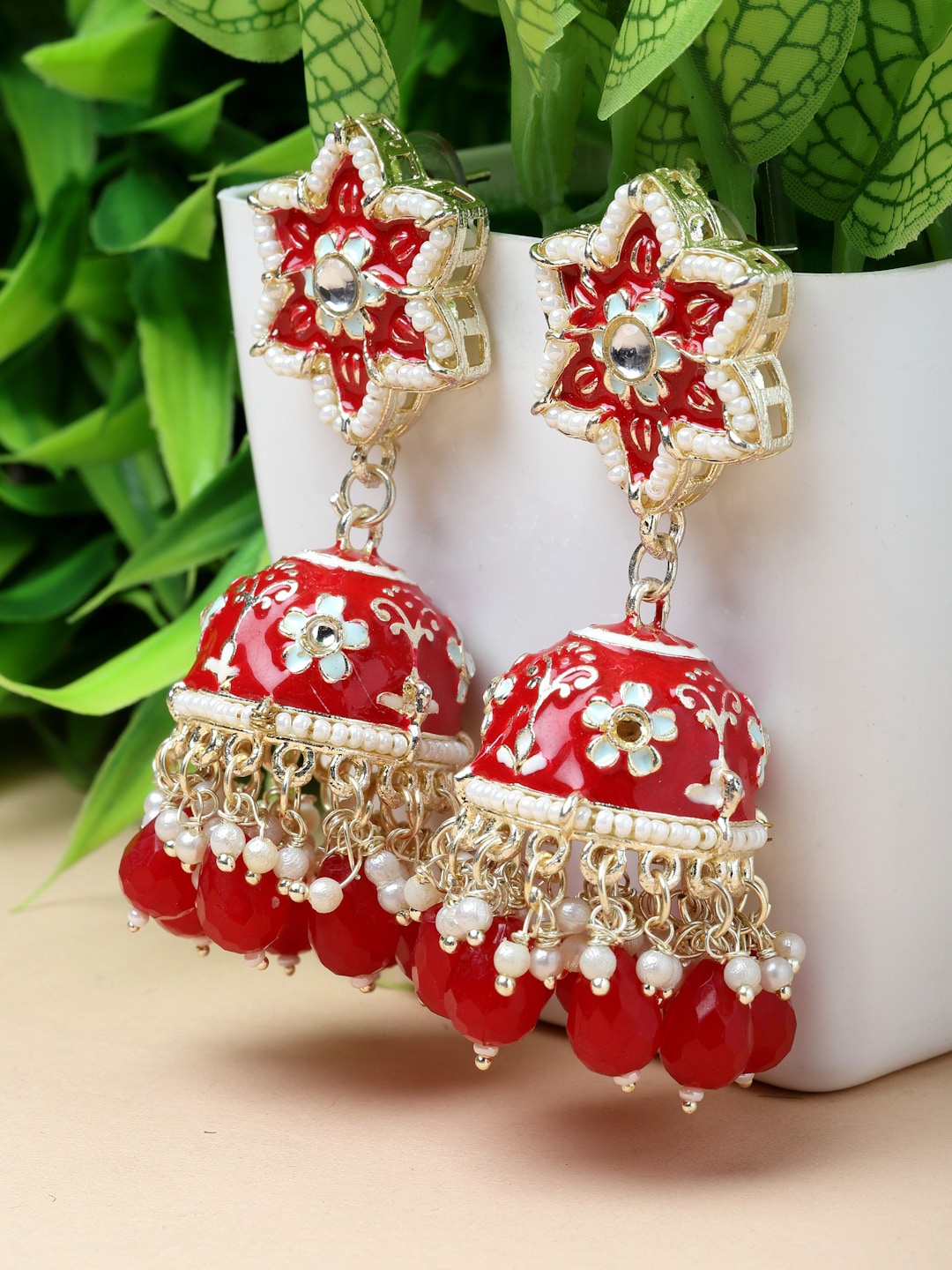 

ZENEME Gold-Plated Dome Shaped Jhumkas Earrings