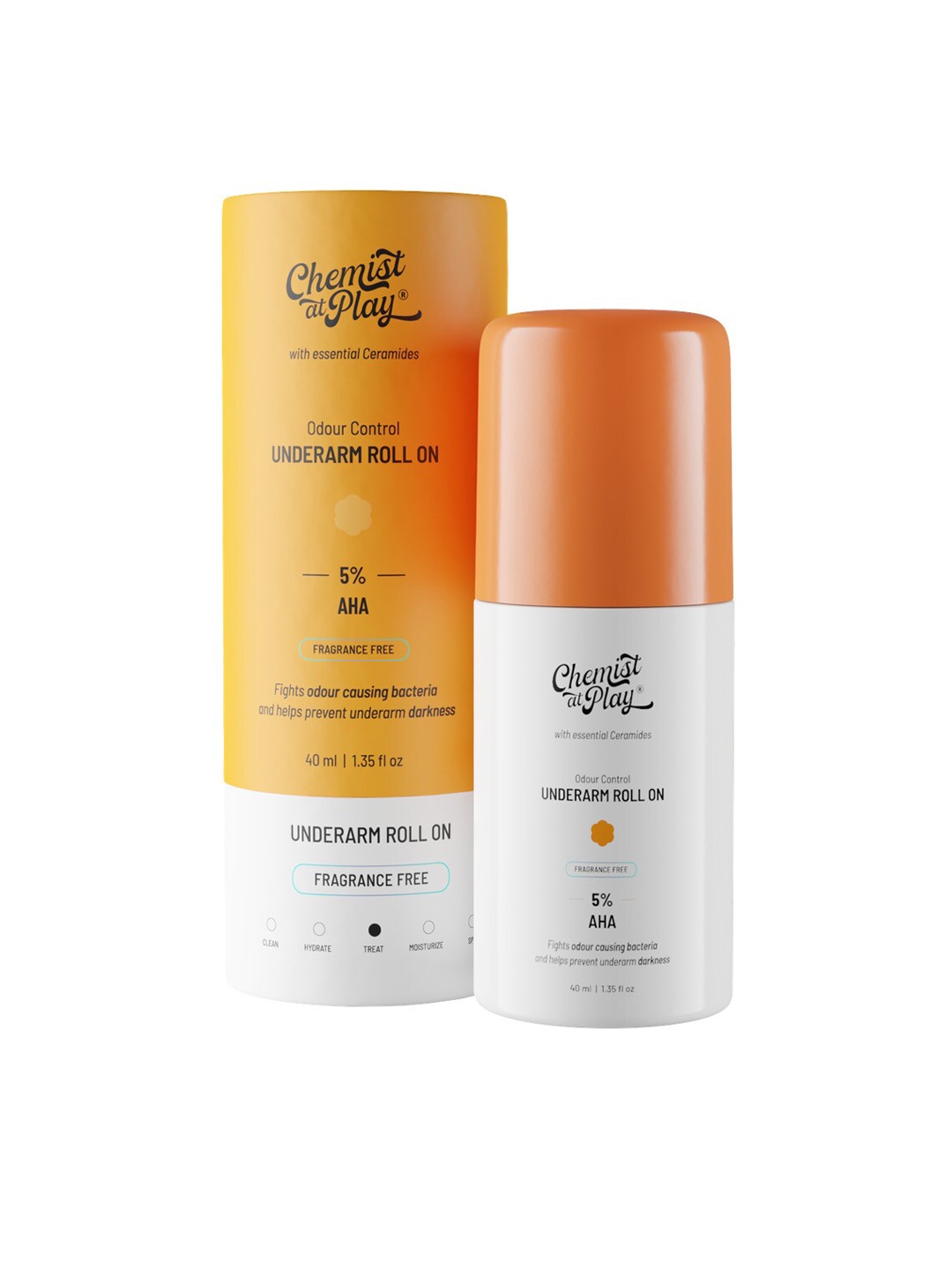 

Chemist at Play 5% AHA Odor Control Fragrance Free Under Arm Roll On - 40ml, Orange