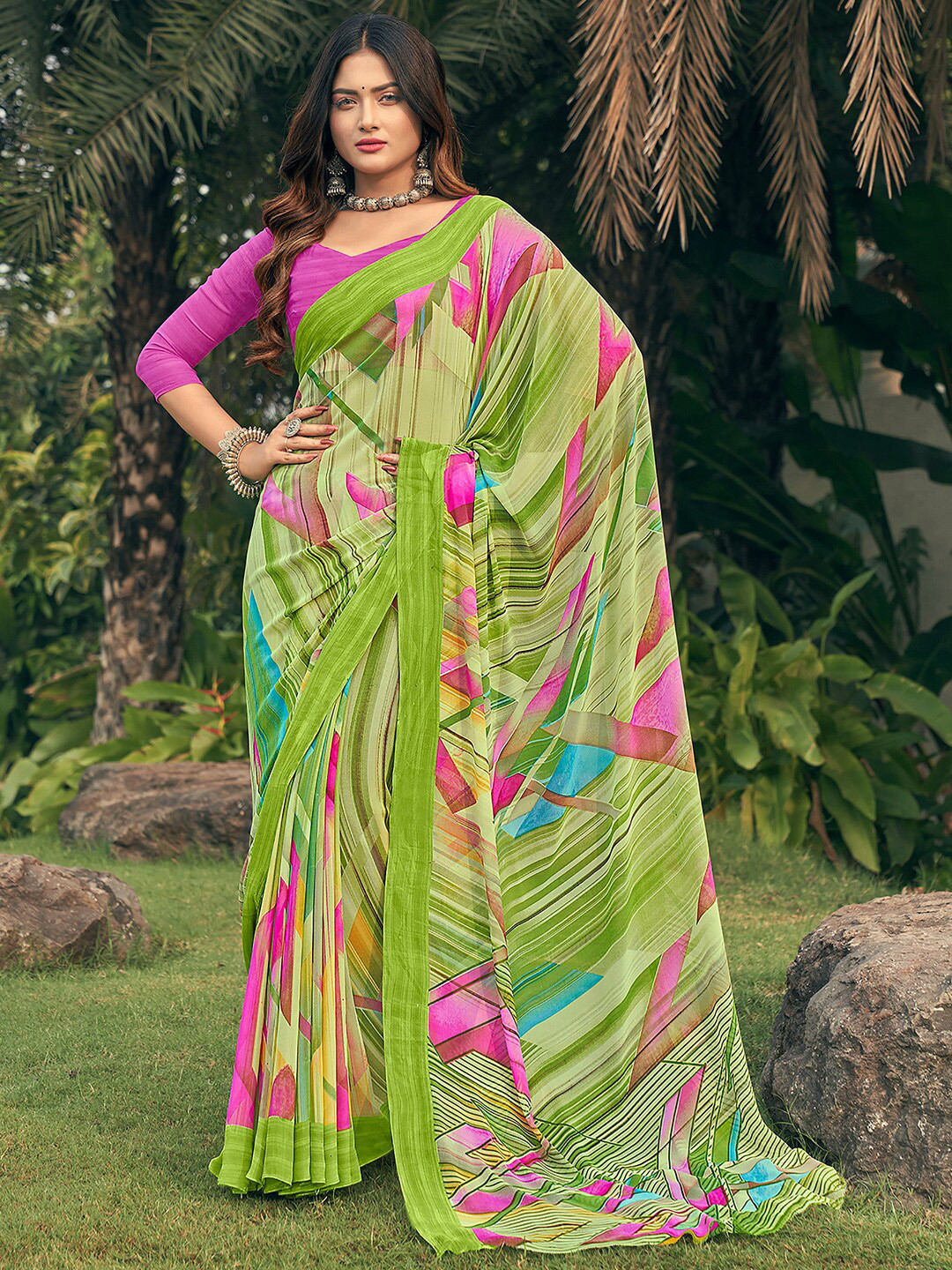 

Kasak Abstract Printed Pure Georgette Saree, Green