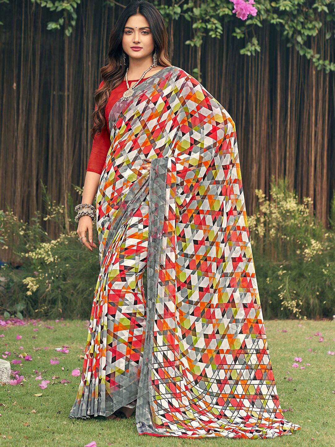 

Kasak Abstract Printed Pure Georgette Saree, Red
