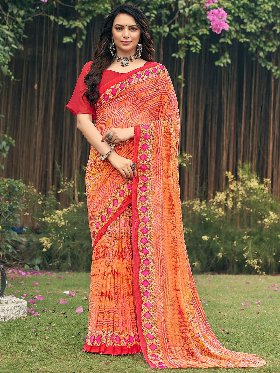 

Kasak Ethnic Motifs Printed Pure Georgette Saree, Orange