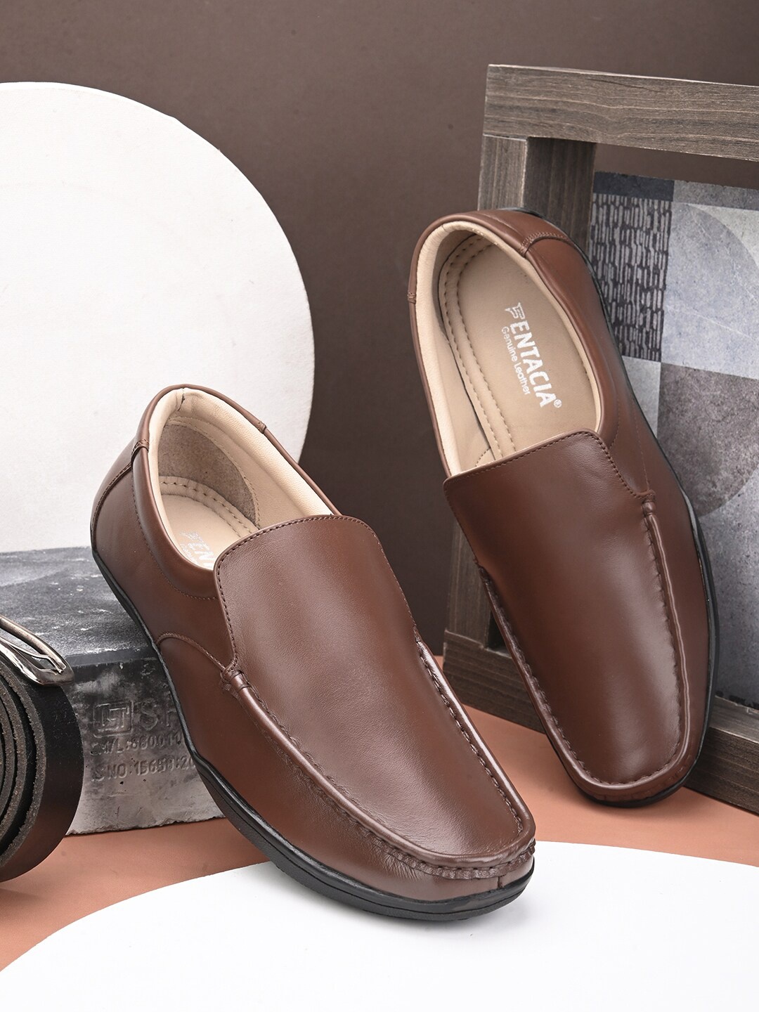 

Fentacia Men Genuine Leather Formal Slip On Shoes, Coffee brown