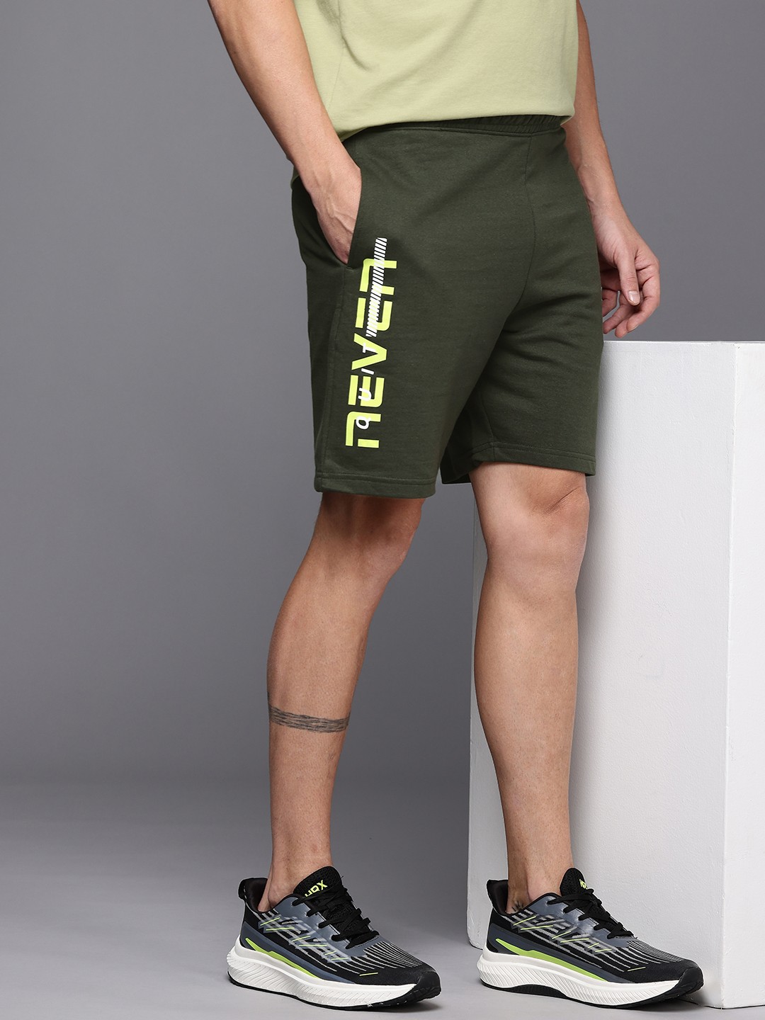 

HRX by Hrithik Roshan Men Ardeur Pure Cotton Typography Printed Shorts, Olive