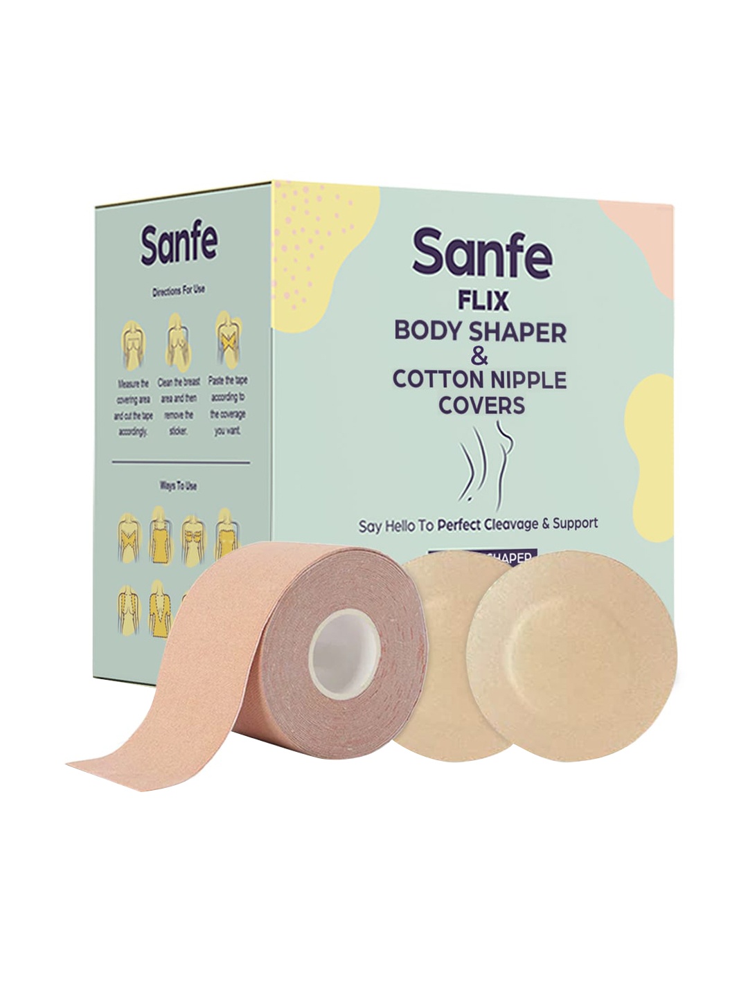 

Sanfe Bust Support Kit - Flix Breast Tape & Flix Cotton Nipple Covers, Peach