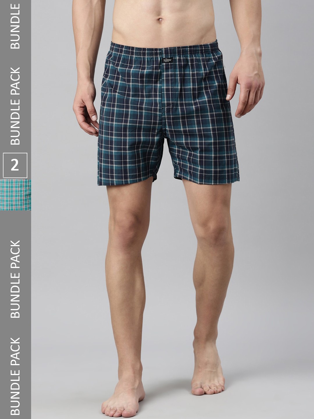 

The Roadster Lifestyle Co. Men Pack Of 2 Checked Pure Cotton Boxers, Navy blue