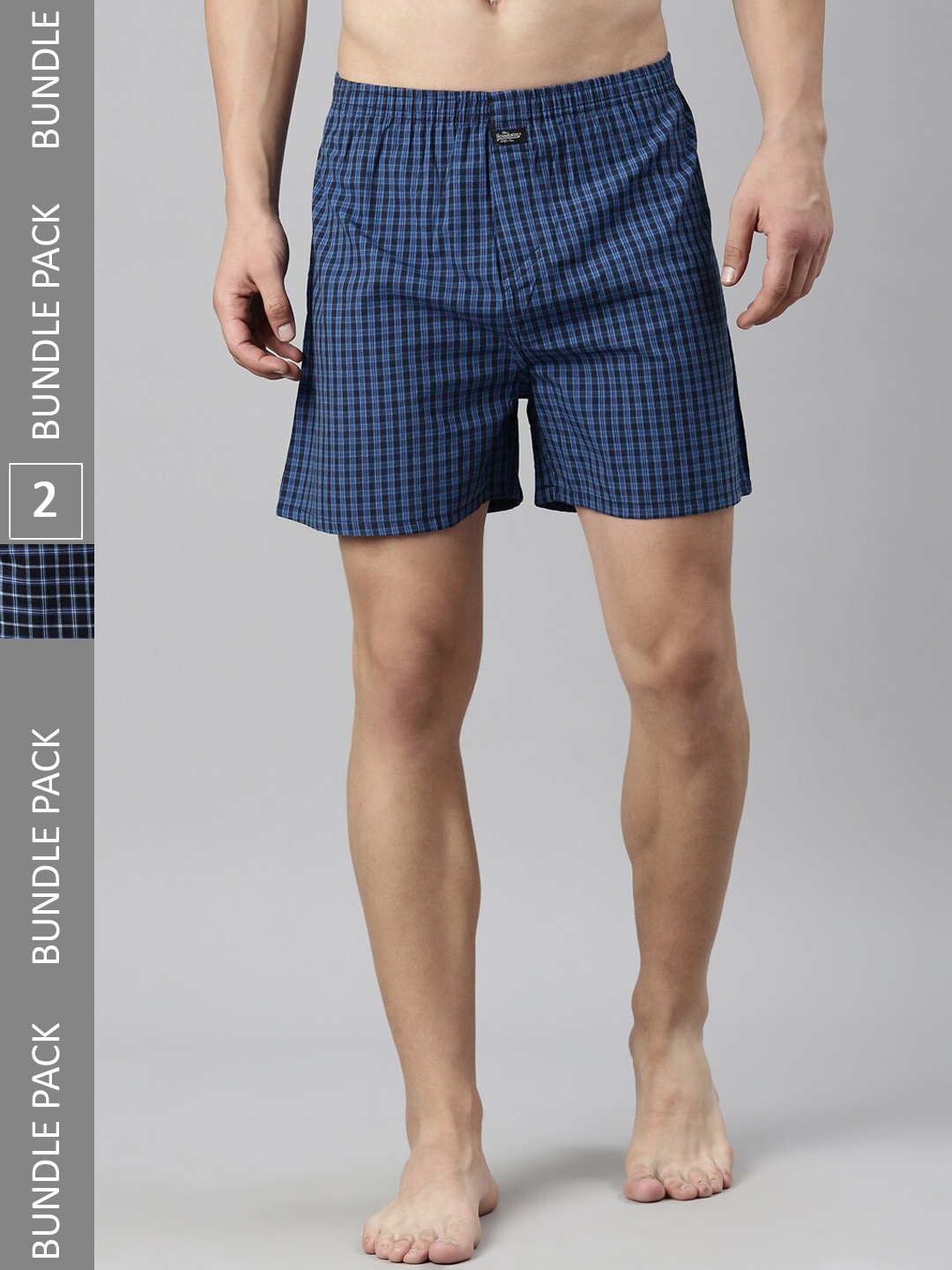 

The Roadster Lifestyle Co. Men Pack Of 2 Checked Pure Cotton Boxers, Navy blue