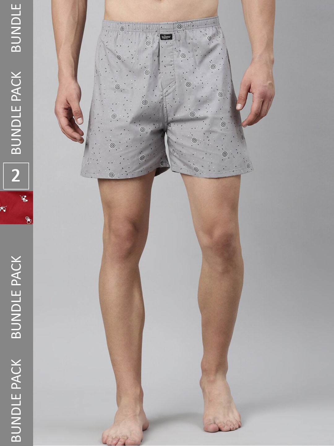 

The Roadster Lifestyle Co. Men Pack Of 2 Printed Pure Cotton Boxers, Maroon