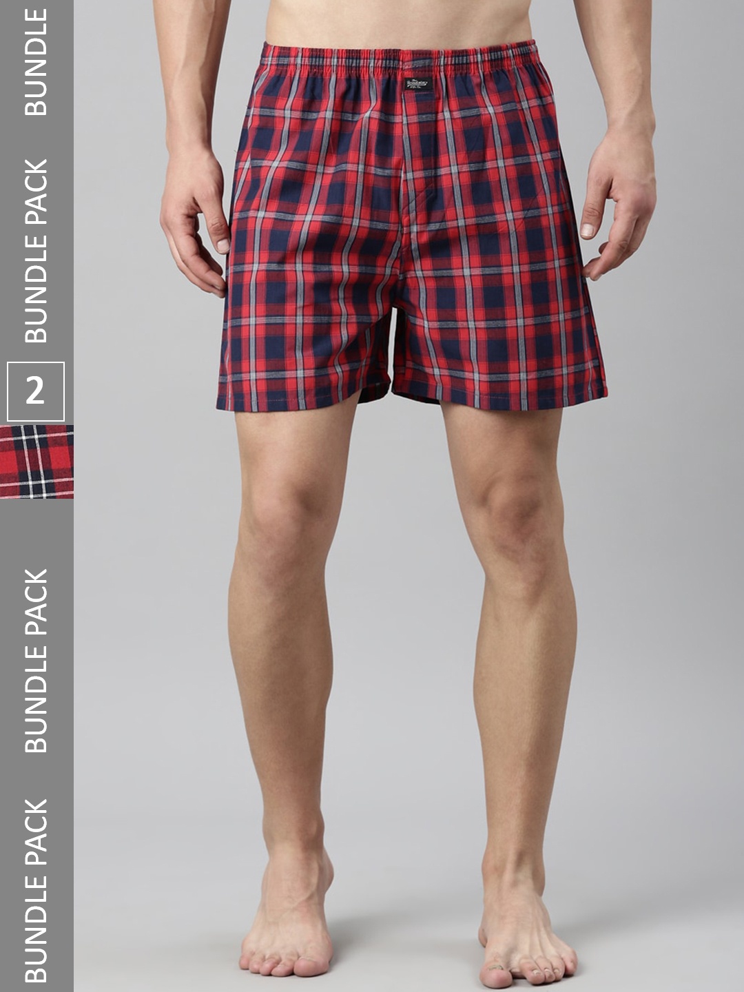 

The Roadster Lifestyle Co. Men Pack Of 2 Checked Pure-Cotton Boxers, Red