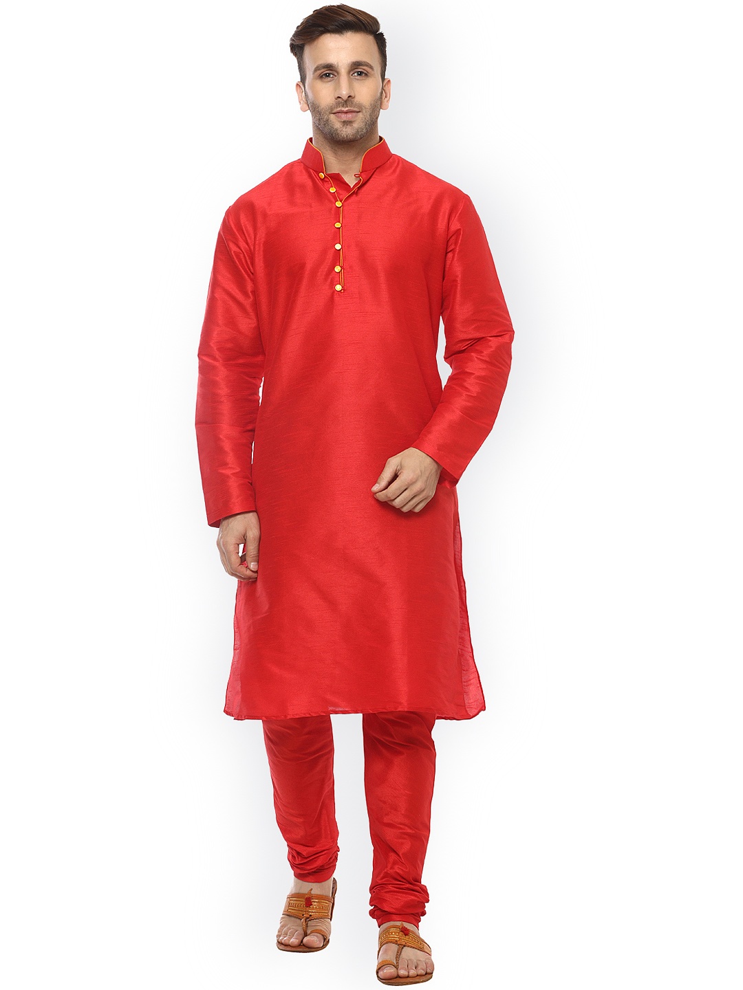 

Hangup Men Red Solid Kurta with Churidar