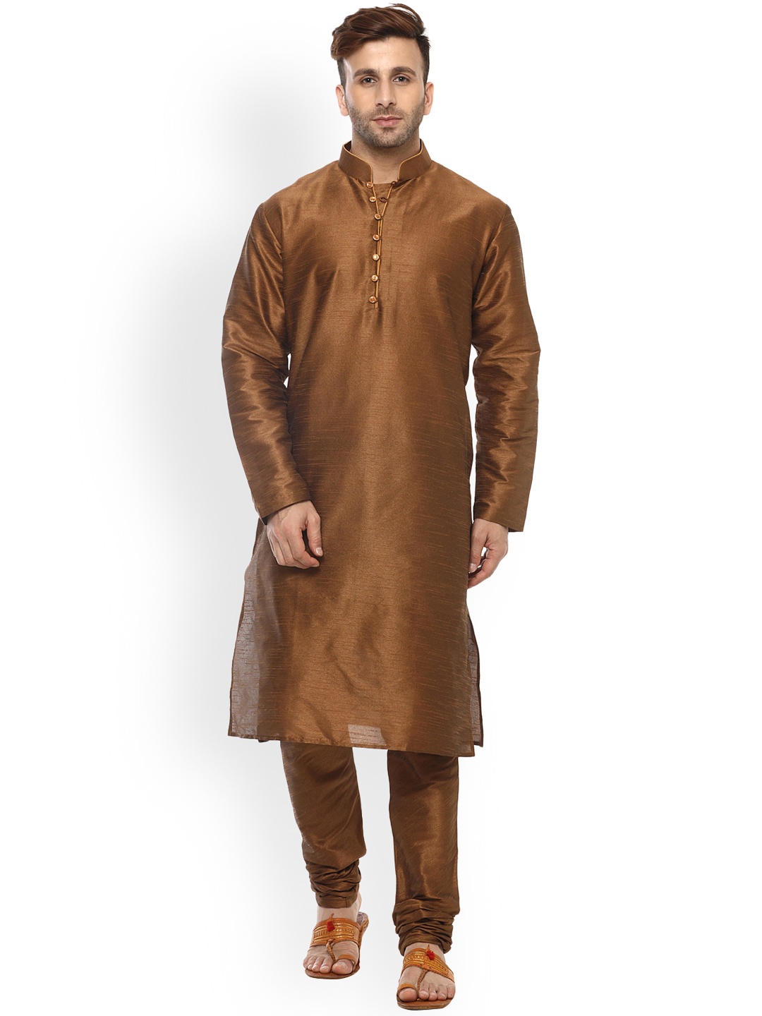 

Hangup Men Brown Solid Kurta with Churidar