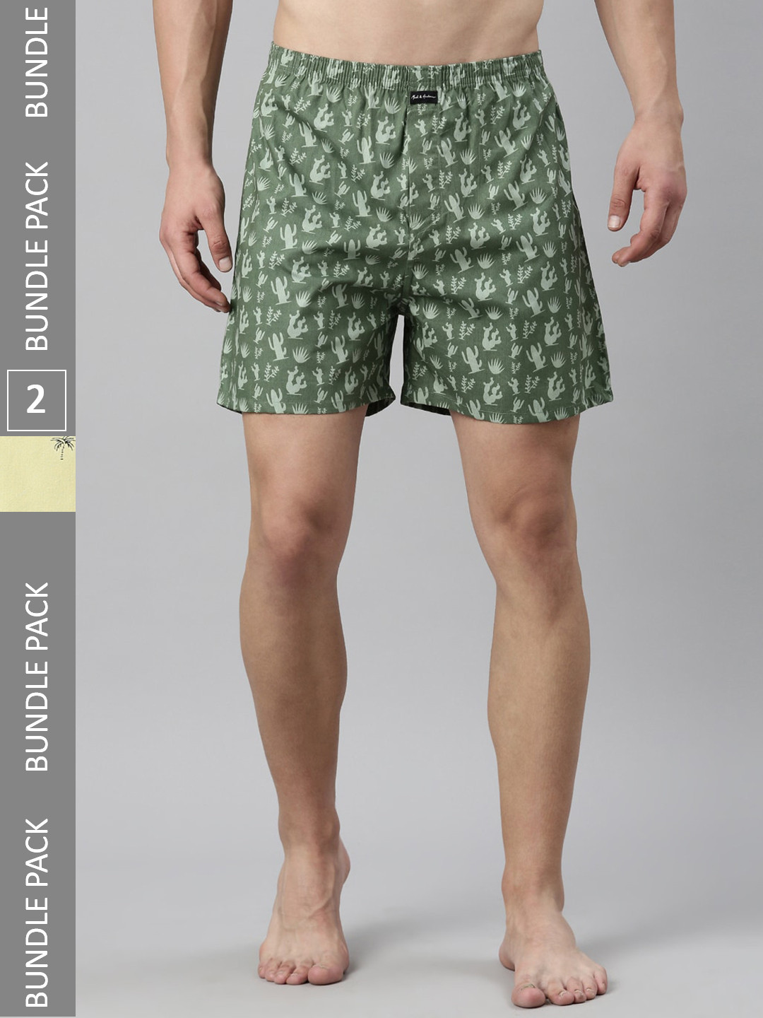 

Mast & Harbour Men Pack Of 2 Printed Pure Cotton Boxers, Green