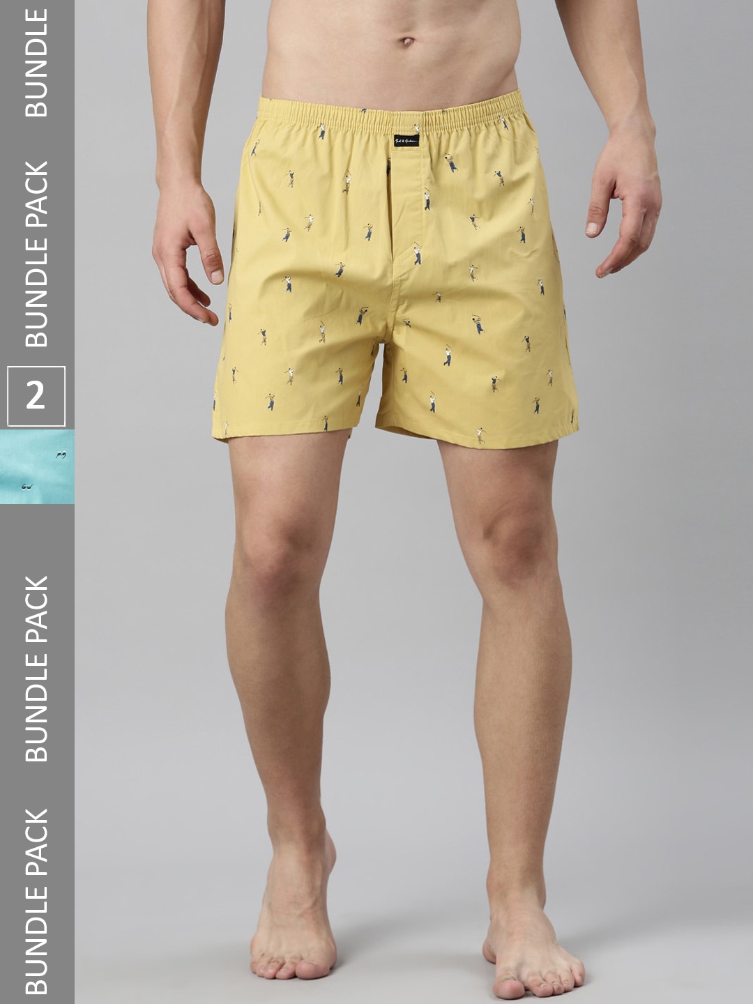 

Mast & Harbour Men Pack Of 2 Yellow & Blue Printed Pure Cotton Boxers