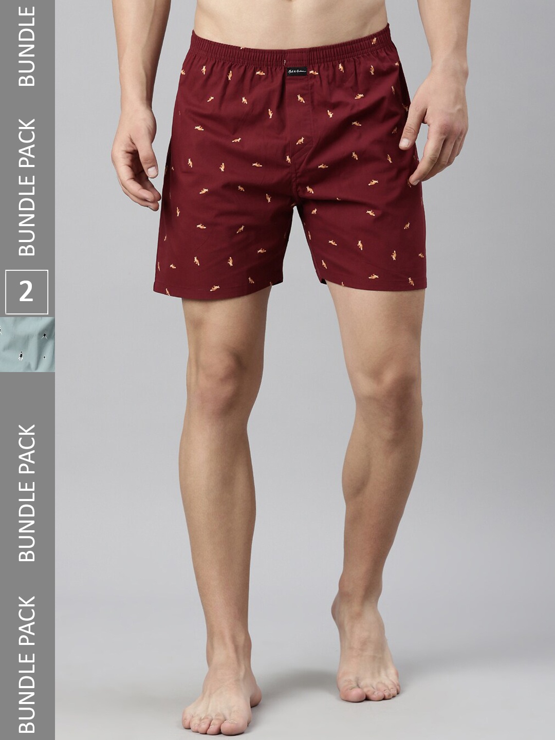 

Mast & Harbour Men Pack Of 2 Maroon & Blue Printed Pure Cotton Boxers