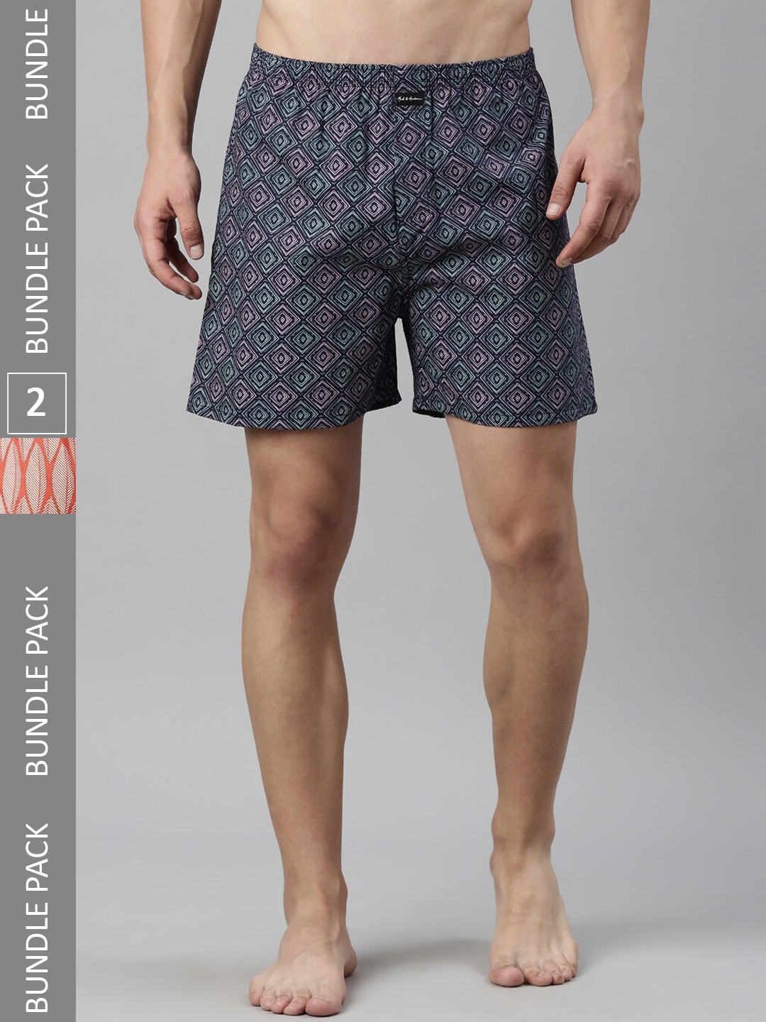 

Mast & Harbour Men Pack Of 2 Orange & Navy Blue Printed Pure Cotton Boxers
