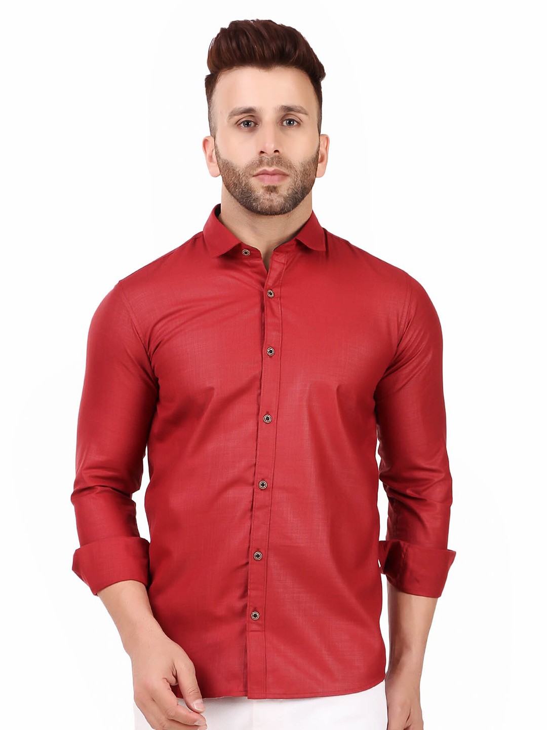 

ADWYN PETER New Spread Collar Cotton Casual Shirt, Maroon