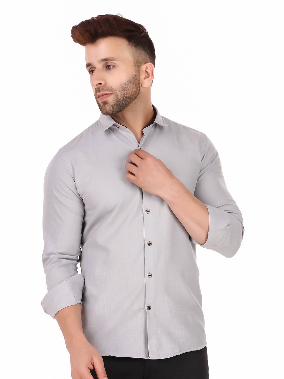 

ADWYN PETER Spread Collar New Cotton Casual Shirt, Grey melange