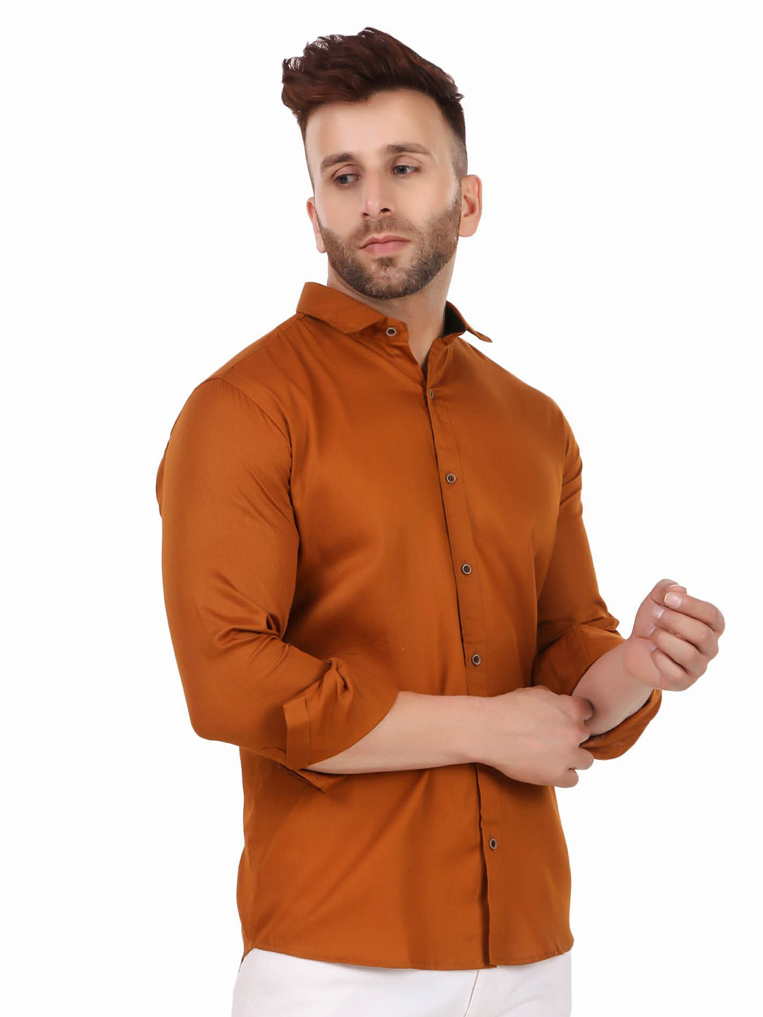 

ADWYN PETER Spread Collar New Cotton Casual Shirt, Brown