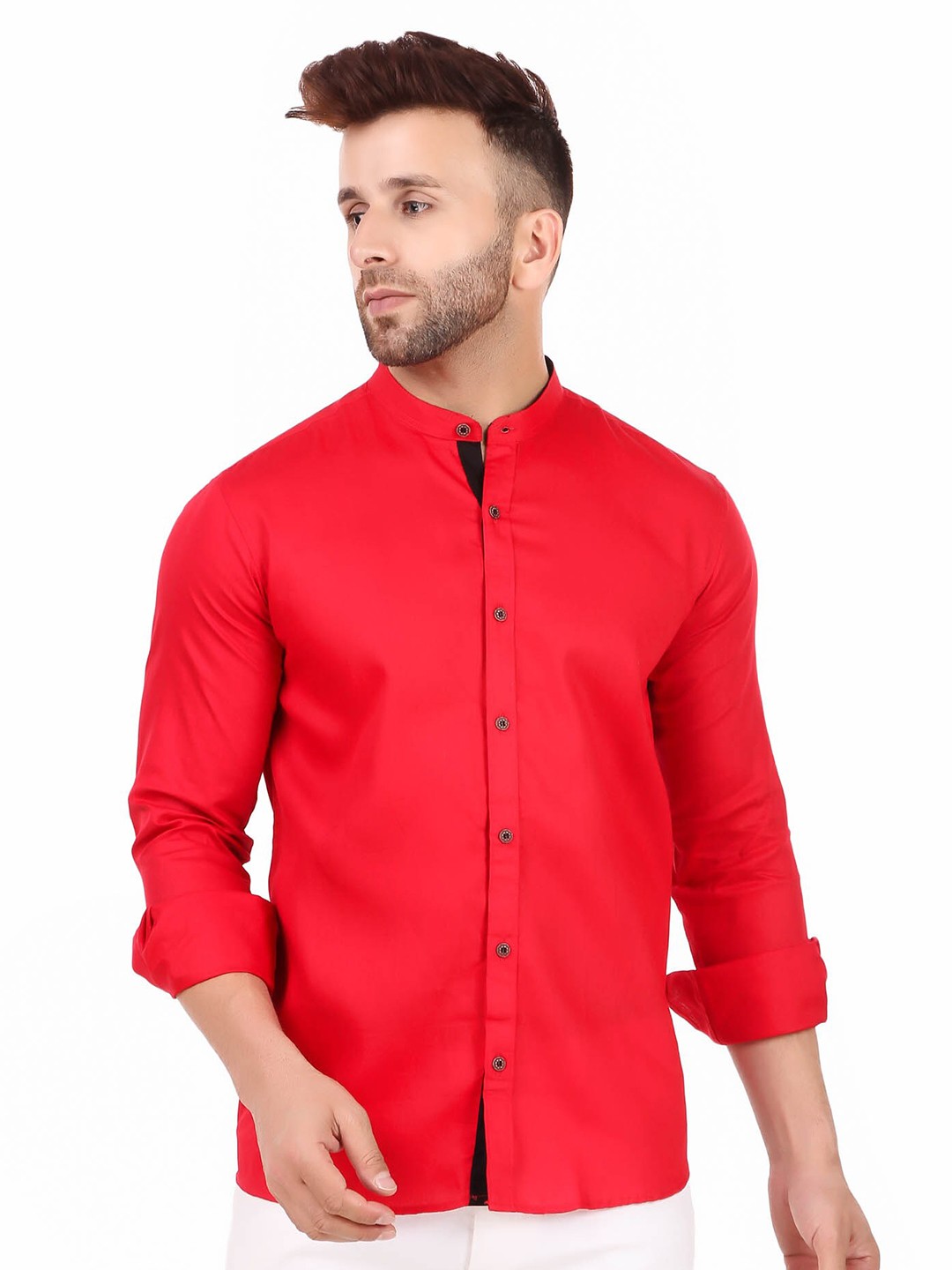 

ADWYN PETER Spread Collar New Cotton Casual Shirt, Red