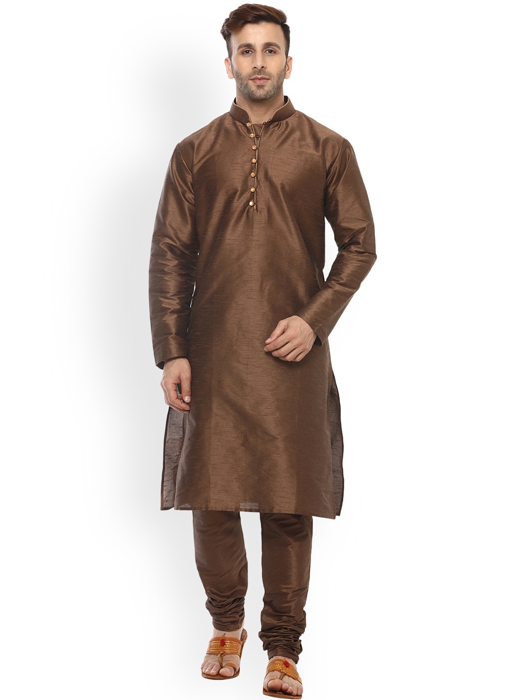 

Hangup Men Brown Solid Kurta with Churidar