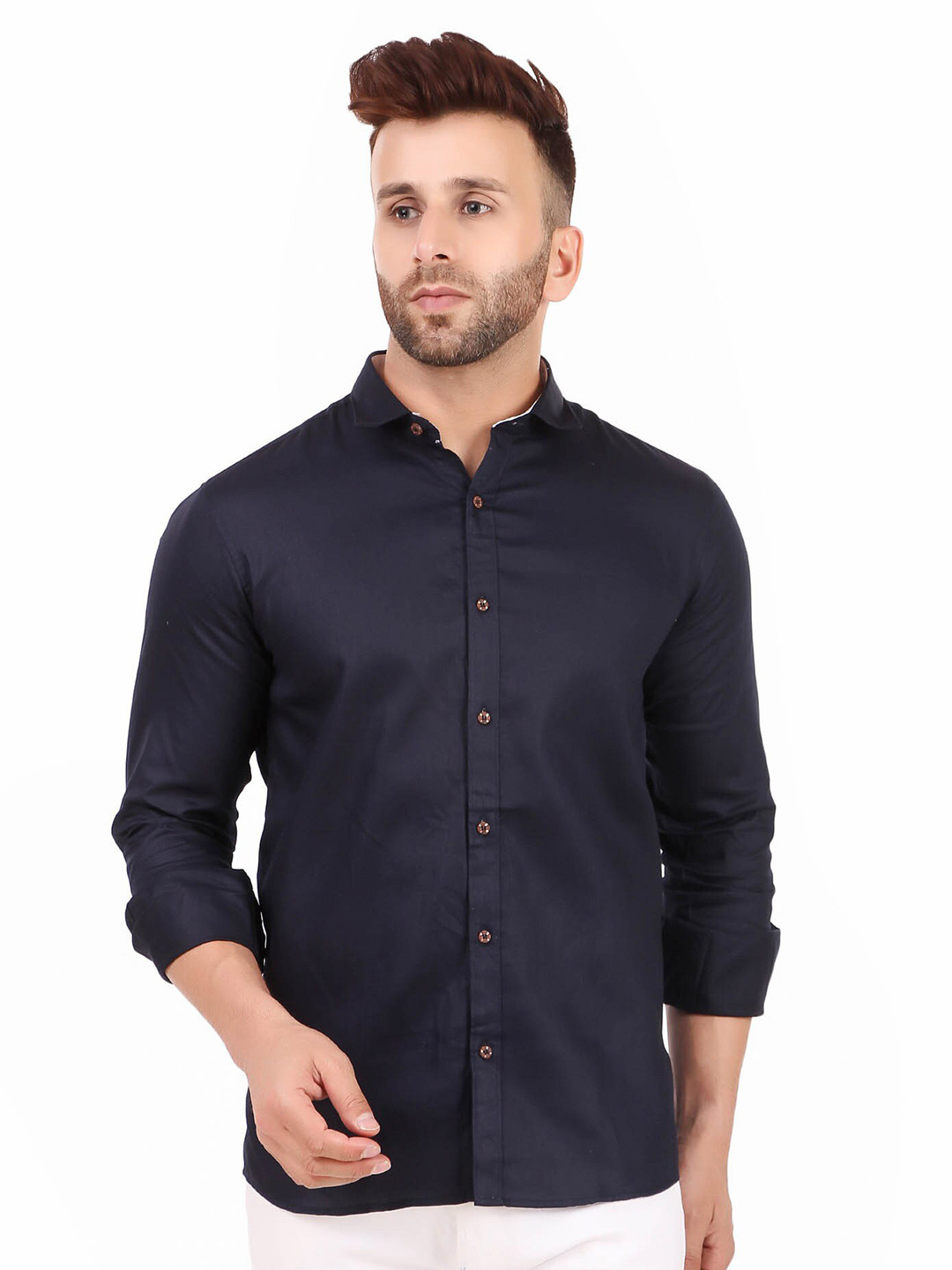 

ADWYN PETER Spread Collar New Cotton Casual Shirt, Navy blue