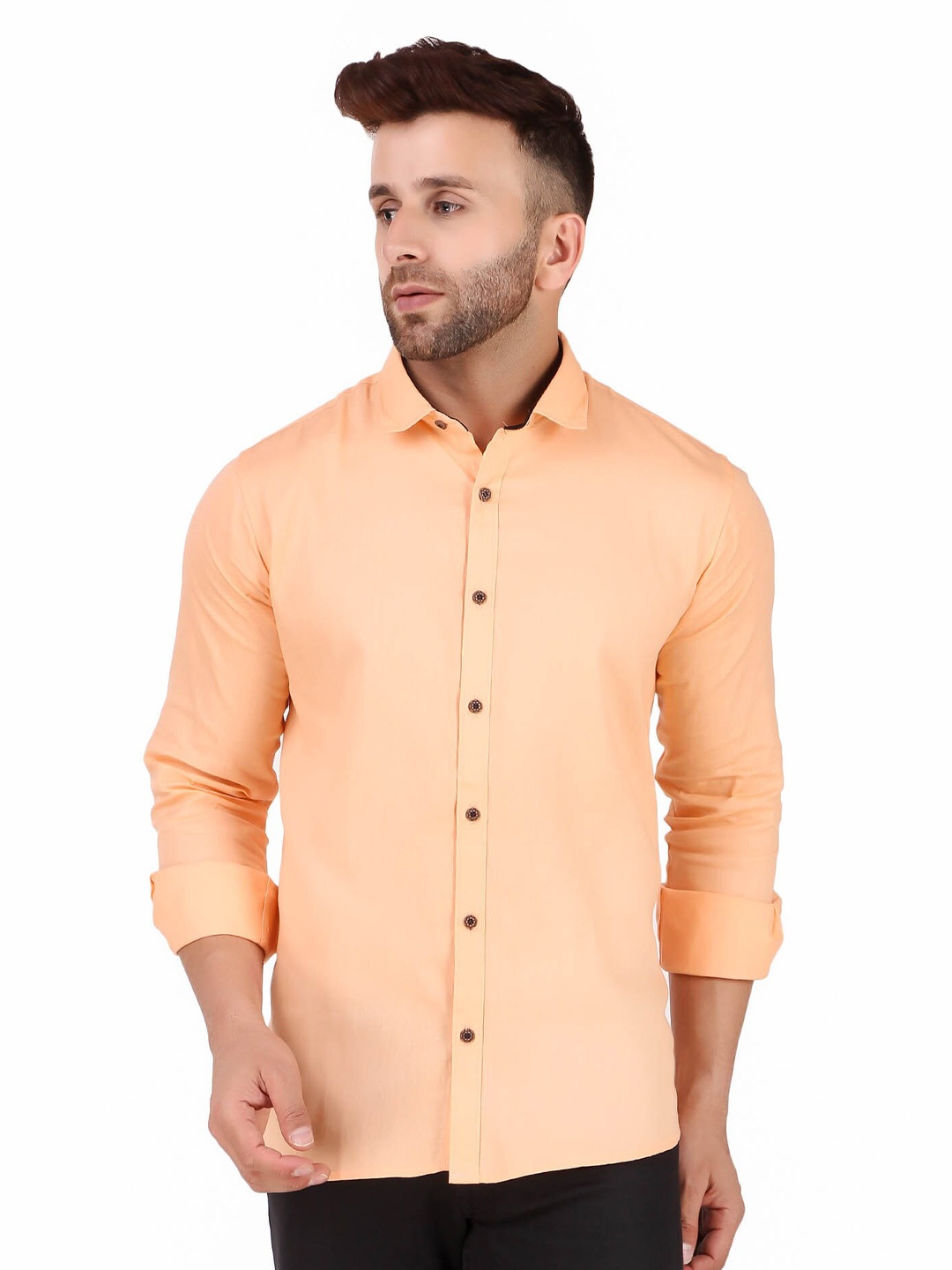 

ADWYN PETER Spread Collar New Cotton Casual Shirt, Peach
