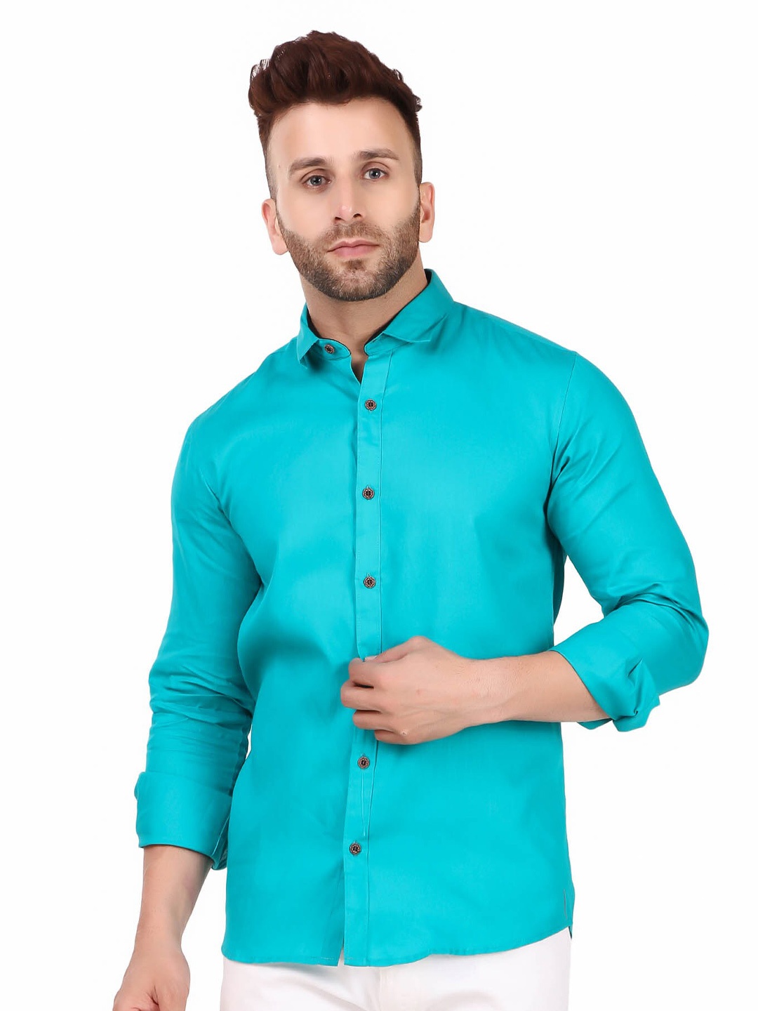 

ADWYN PETER Spread Collar New Cotton Casual Shirt, Sea green