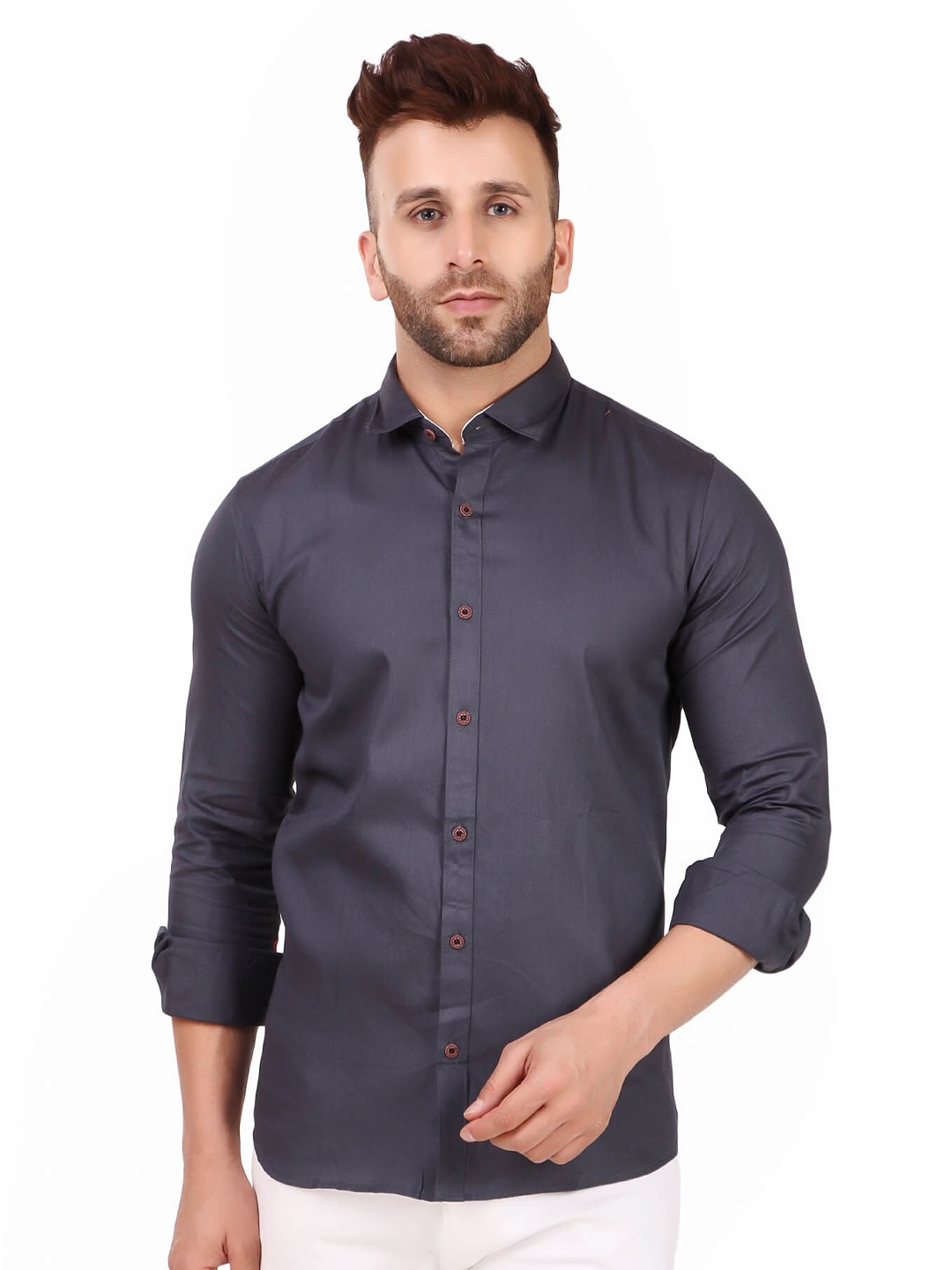 

ADWYN PETER Spread Collar New Cotton Casual Shirt, Grey