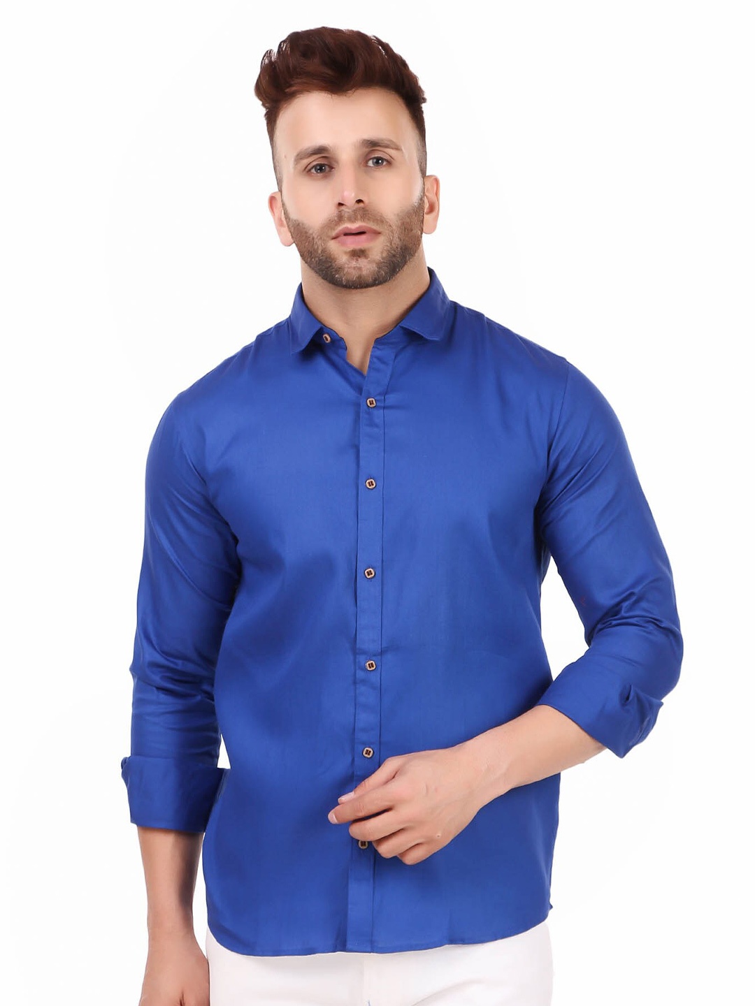 

ADWYN PETER Spread Collar New Cotton Casual Shirt, Blue