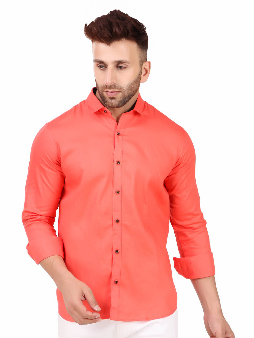 

ADWYN PETER Spread Collar New Cotton Casual Shirt, Orange