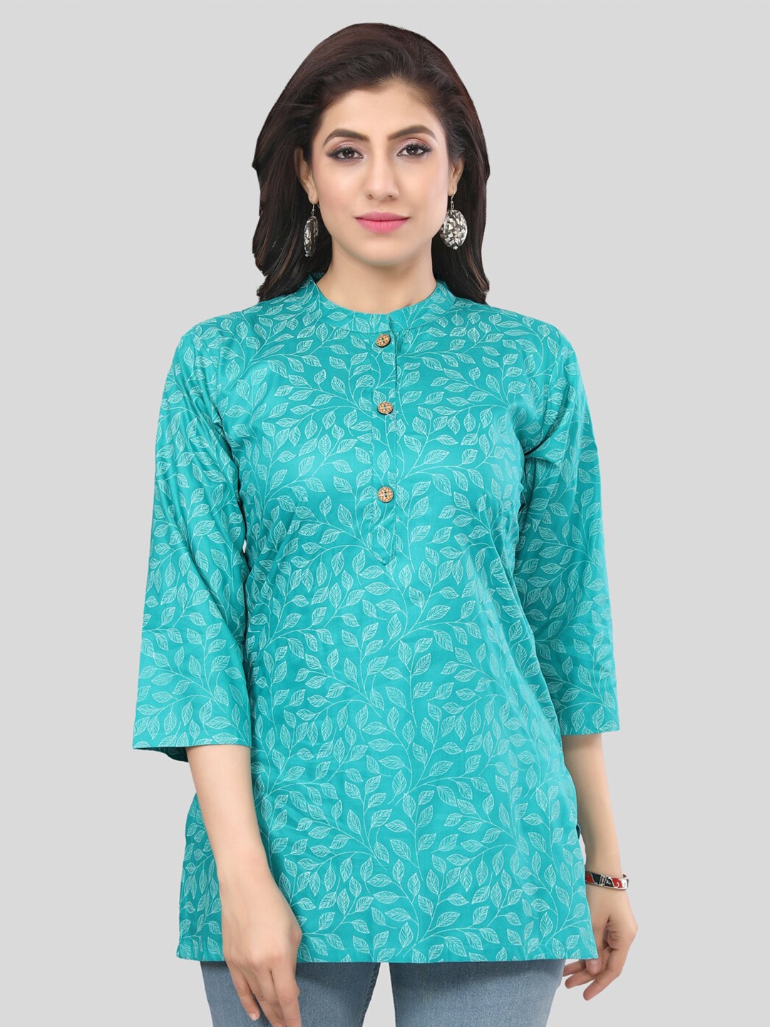 

Saree Swarg Floral Printed Mandarin Collar Kurti, Sea green